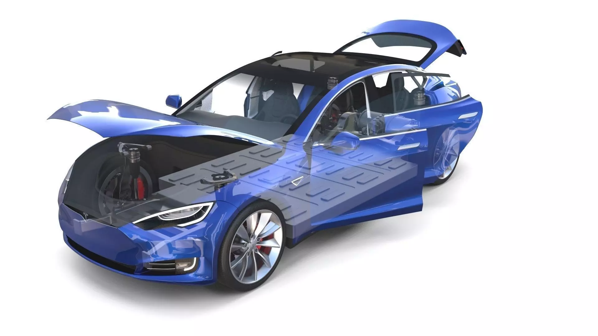 Tesla Model S 2016 Blue with interior and chassis 3D model_0