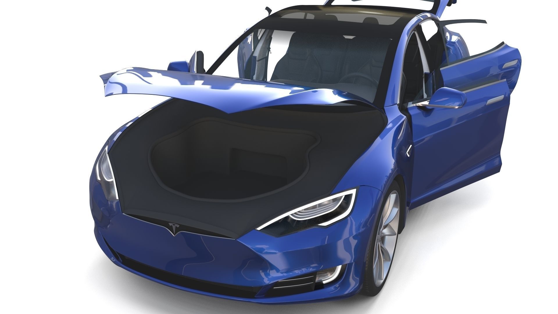 Tesla Model S 2016 Blue with interior and chassis 3D model_48