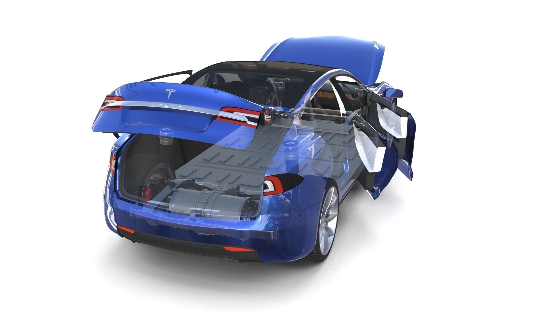 Tesla Model S 2016 Blue with interior and chassis 3D model_65