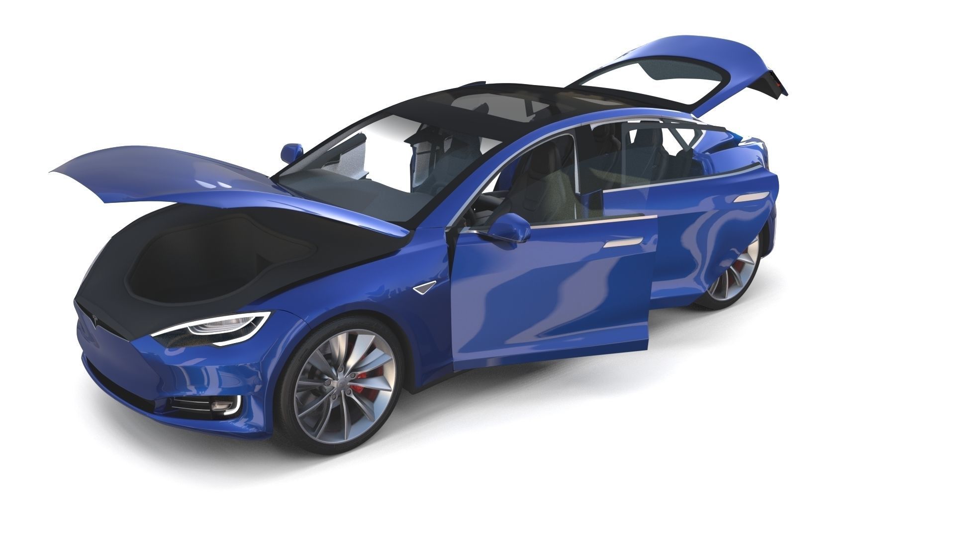 Tesla Model S 2016 Blue with interior and chassis 3D model_39