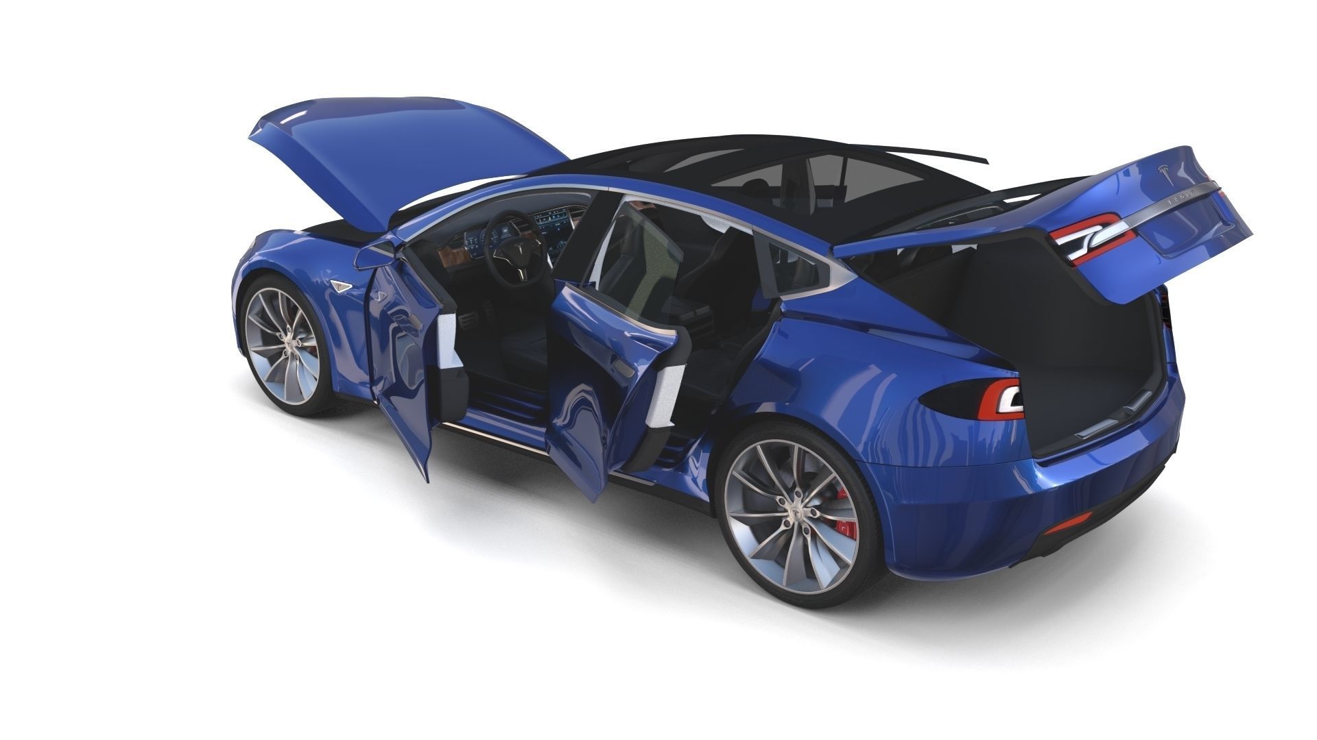 Tesla Model S 2016 Blue with interior and chassis 3D model_40