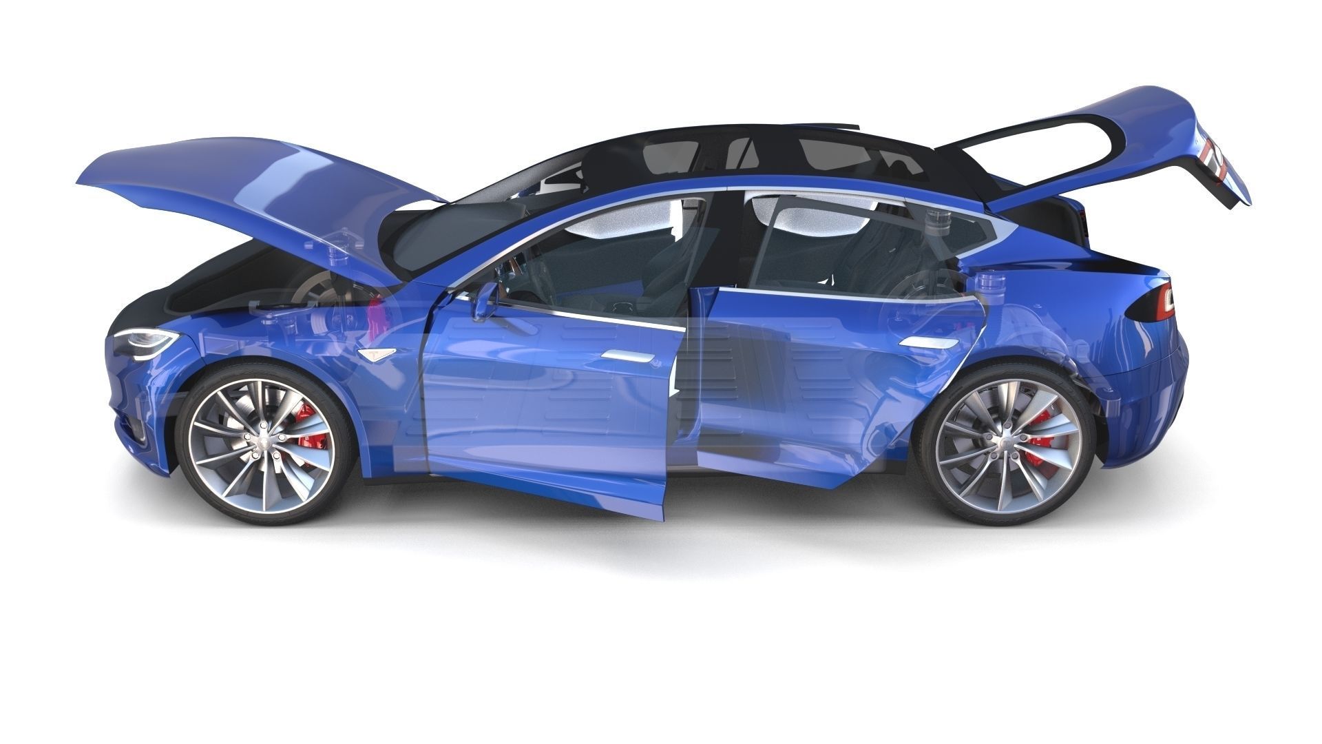 Tesla Model S 2016 Blue with interior and chassis 3D model_64
