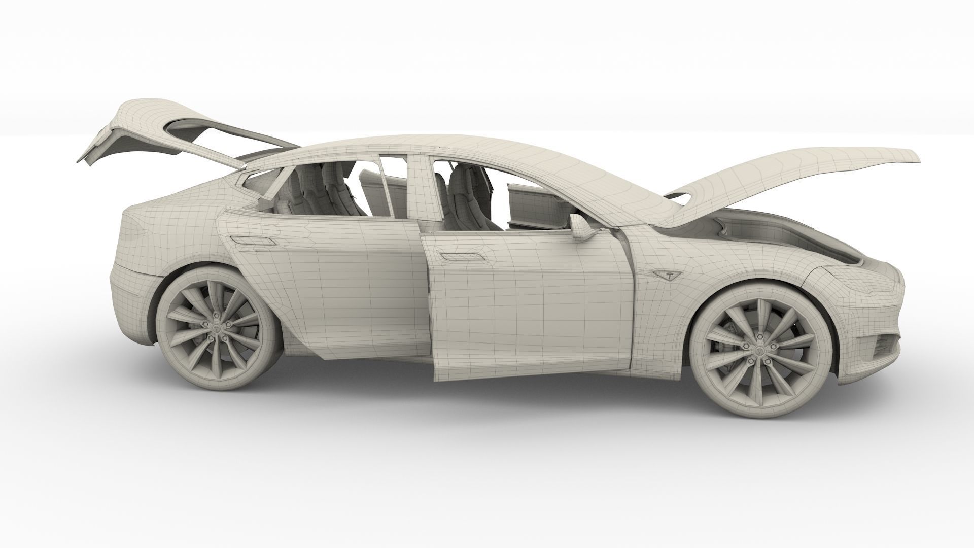 Tesla Model S 2016 Blue with interior and chassis 3D model_77
