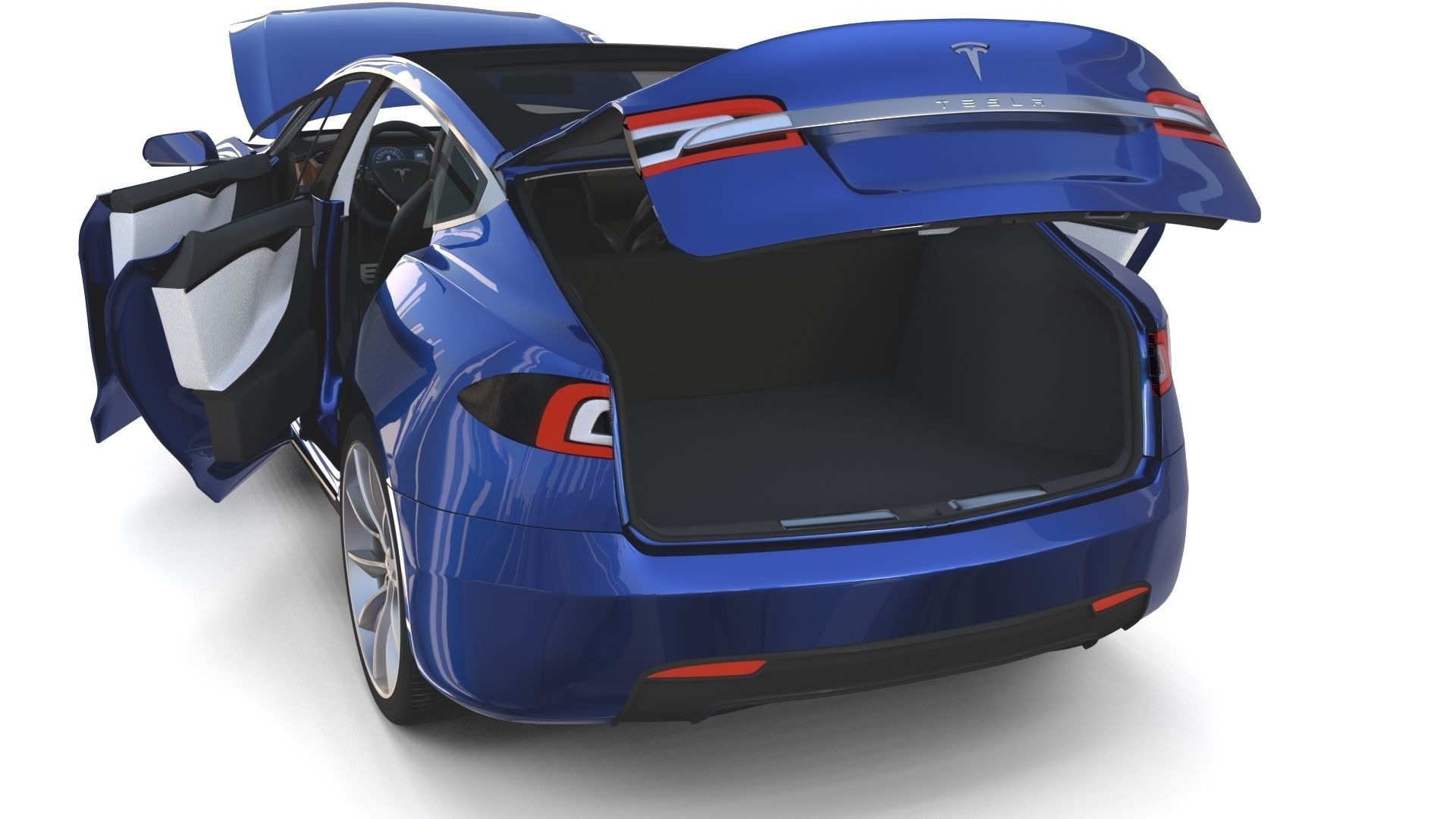 Tesla Model S 2016 Blue with interior and chassis 3D model_49