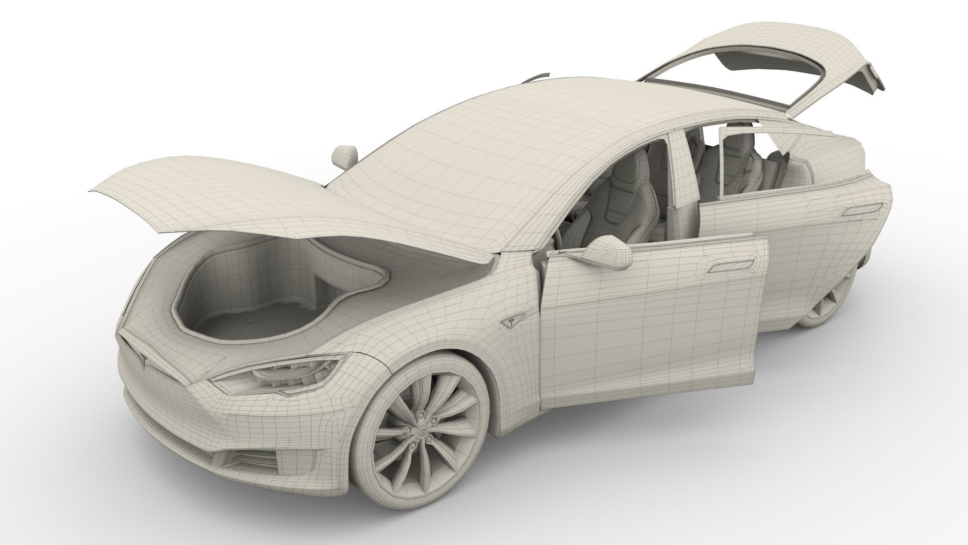 Tesla Model S 2016 Blue with interior and chassis 3D model_86
