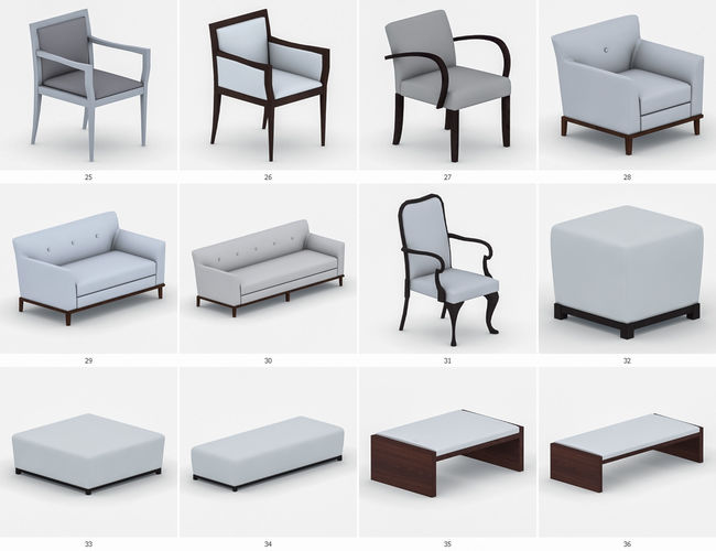 Classic Furniture Collection Low-poly 3D model 6