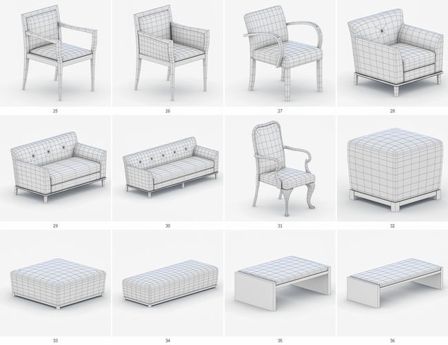 Classic Furniture Collection Low-poly 3D model 7