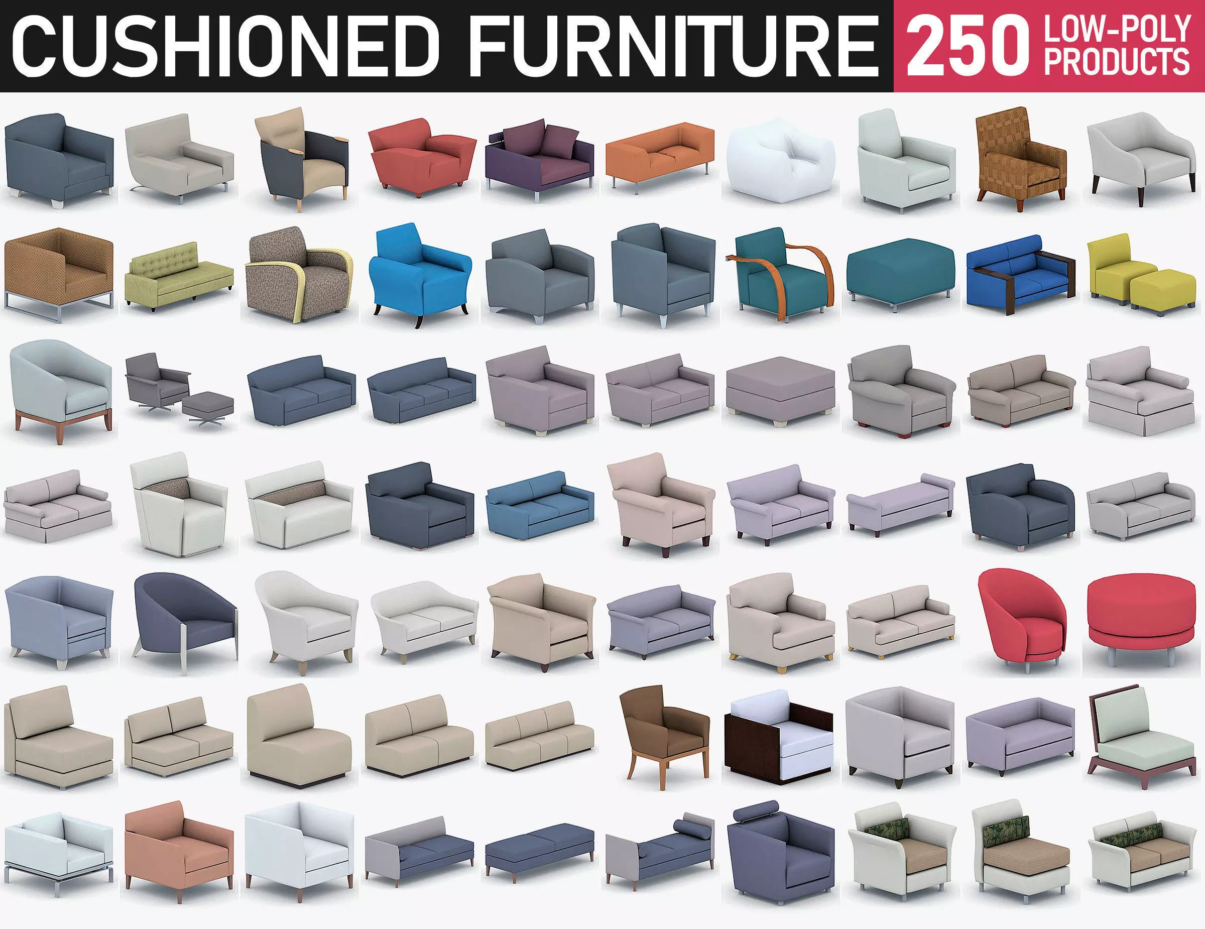 Cushioned Furniture Low-poly 3D model