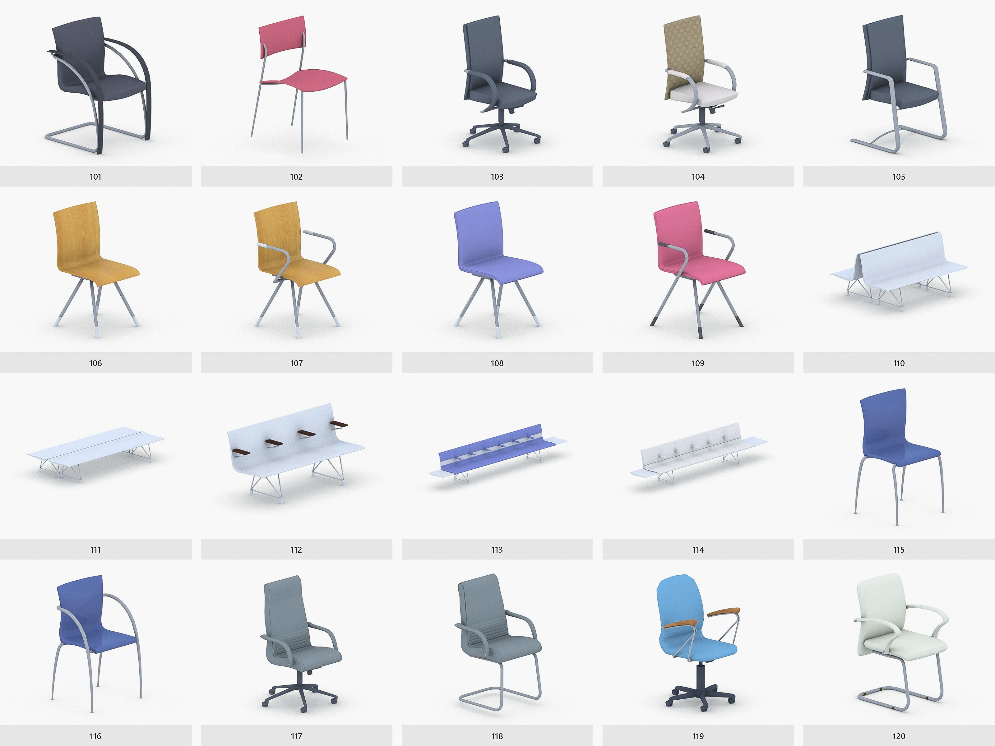 Office Furniture Collection Low-poly 3D model_6