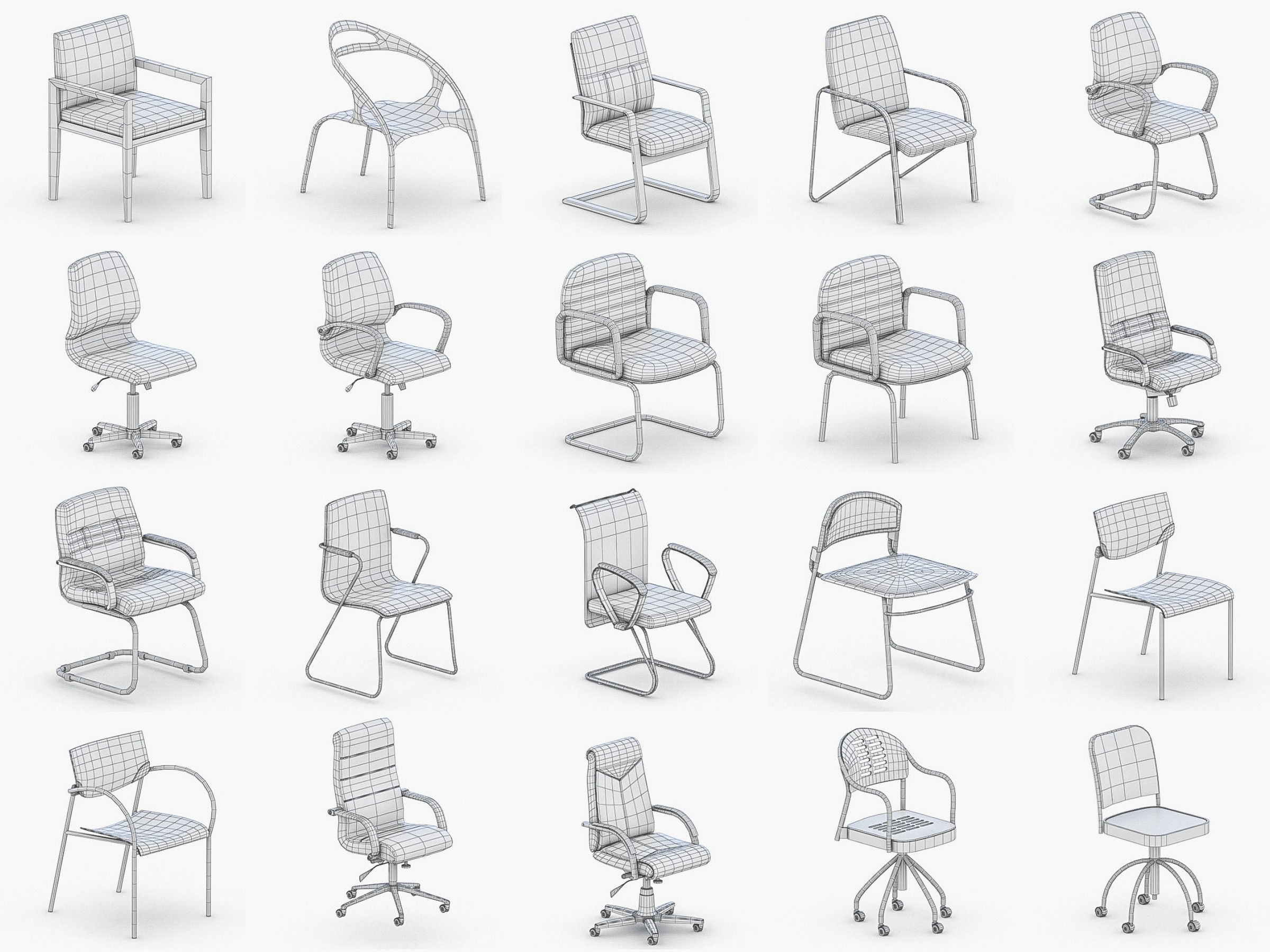 Office Furniture Collection Low-poly 3D model_23
