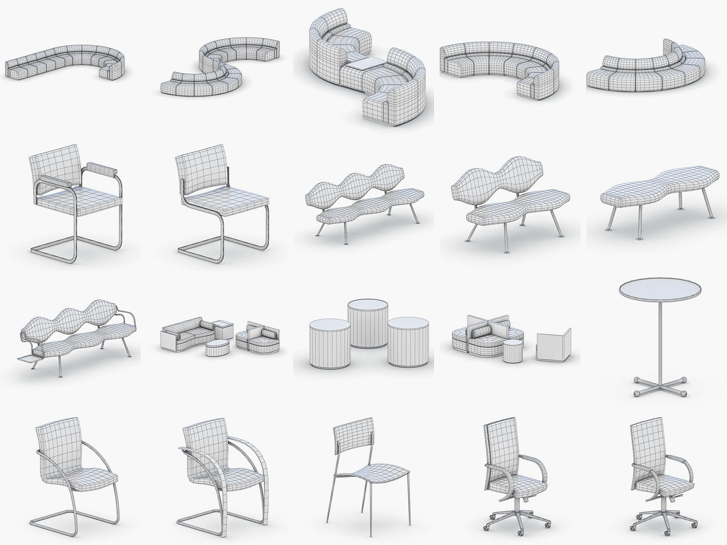 Office Furniture Collection Low-poly 3D model_16
