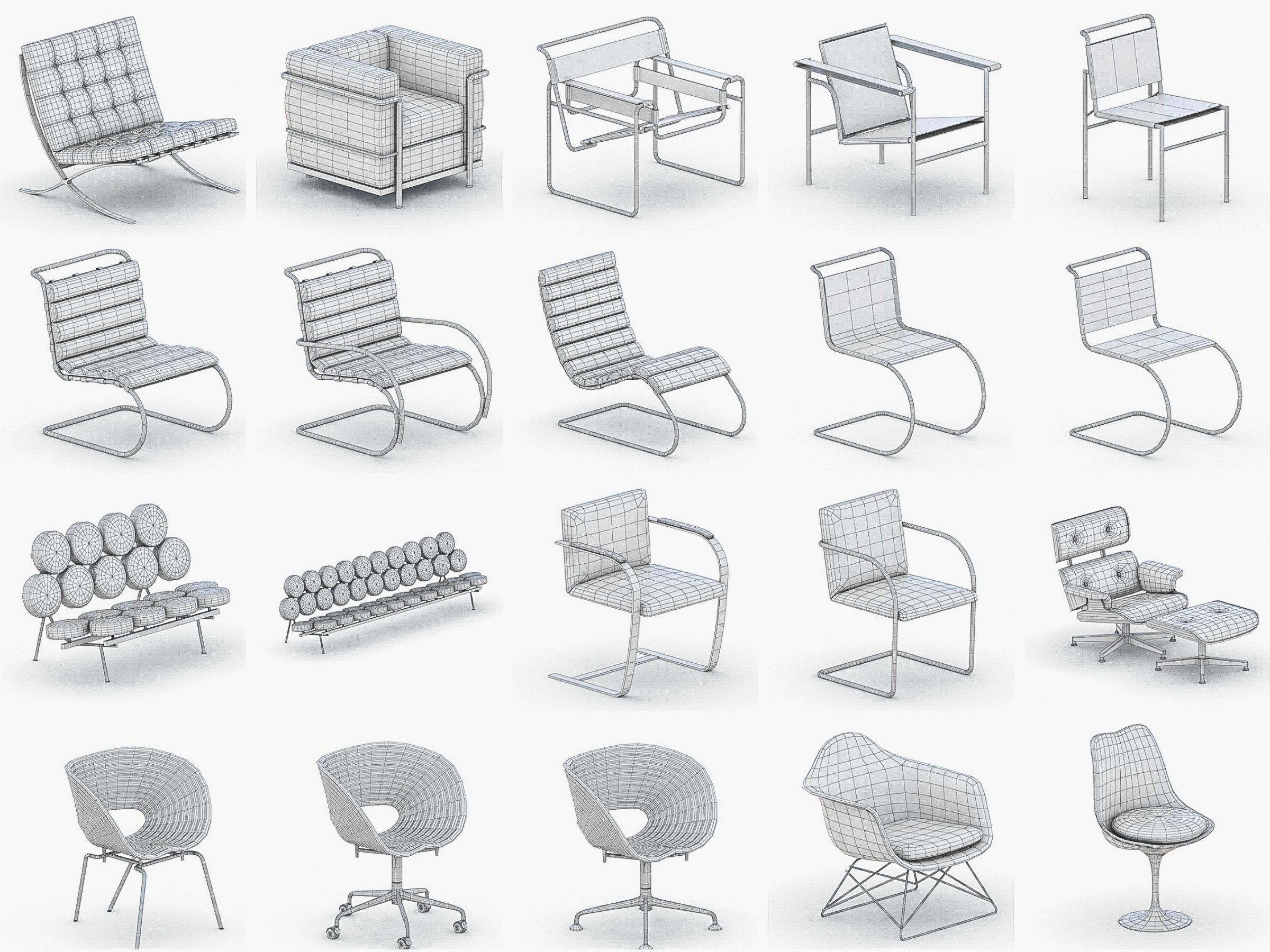 Office Furniture Collection Low-poly 3D model_14