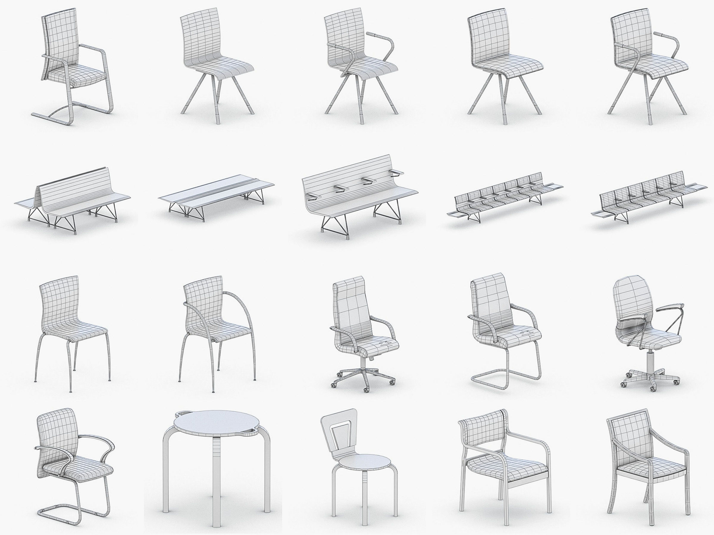 Office Furniture Collection Low-poly 3D model_17