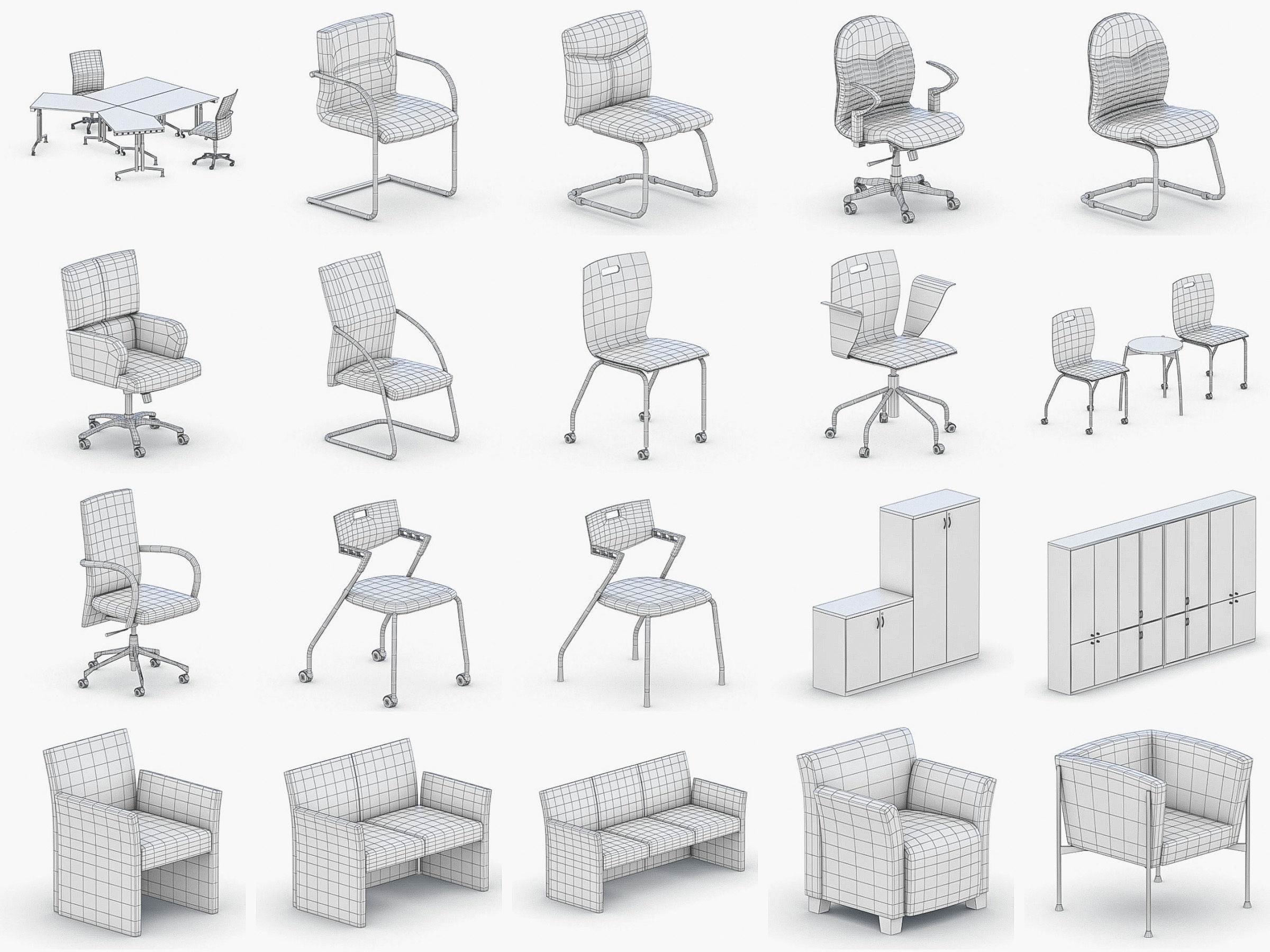 Office Furniture Collection Low-poly 3D model_24