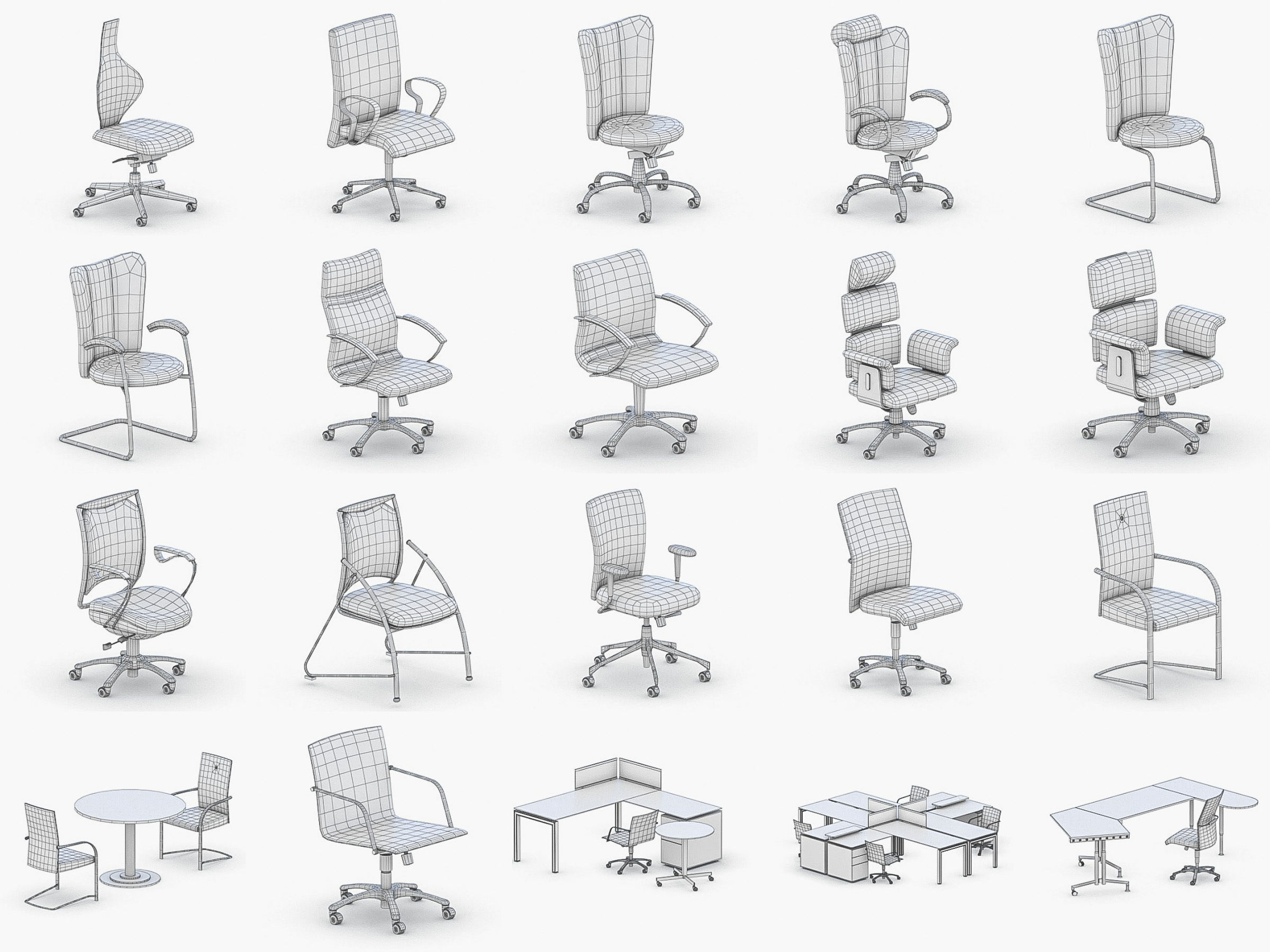Office Furniture Collection Low-poly 3D model_22