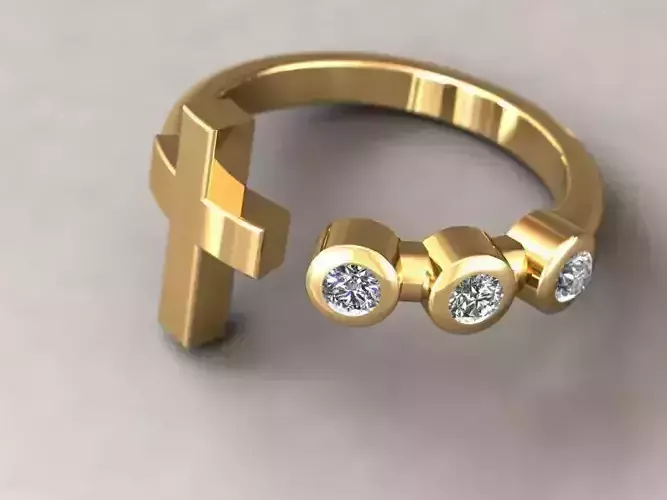kengkod27 gold cross ring with three diamonds