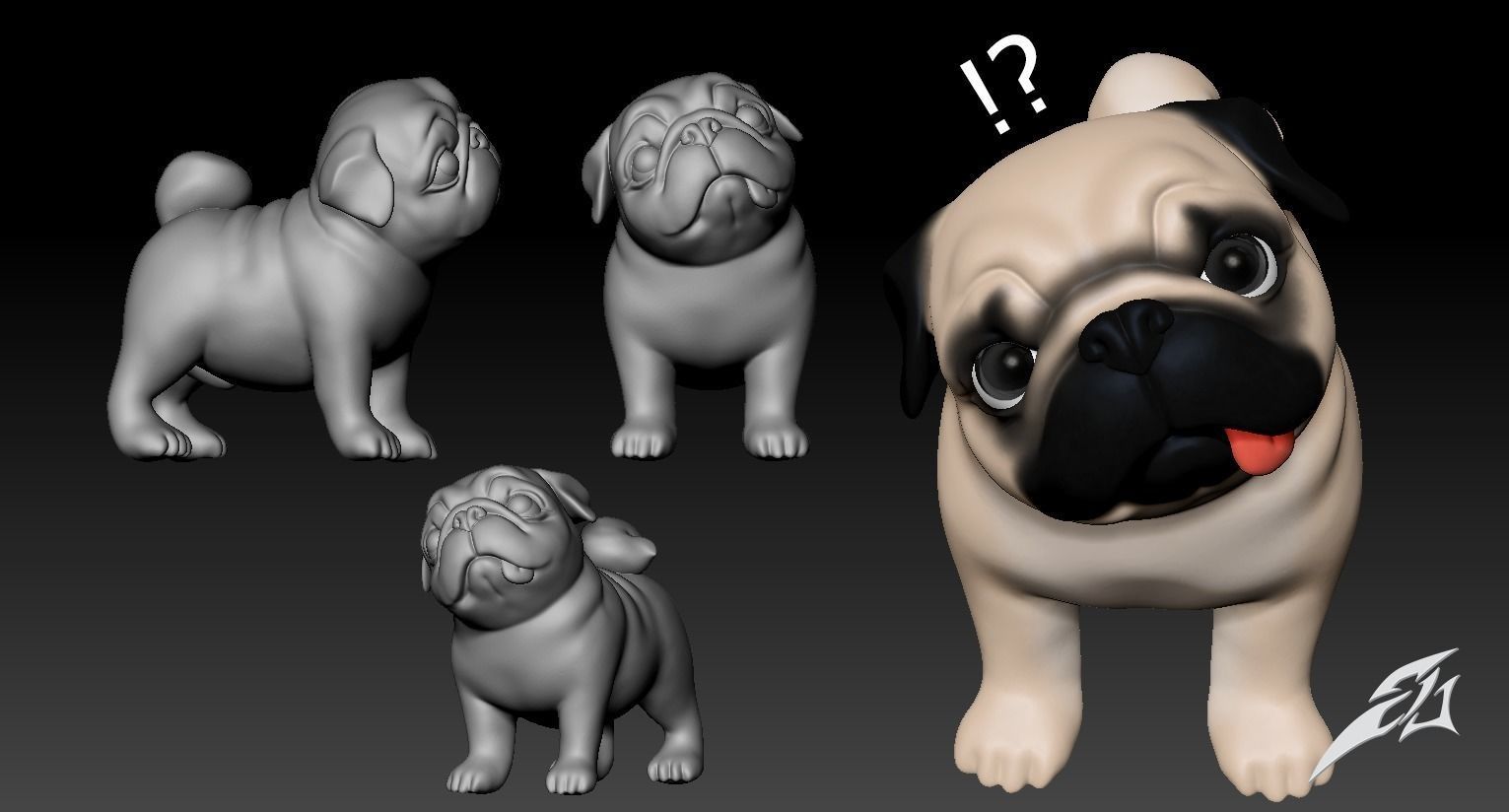 Question Pug 3D print model_2