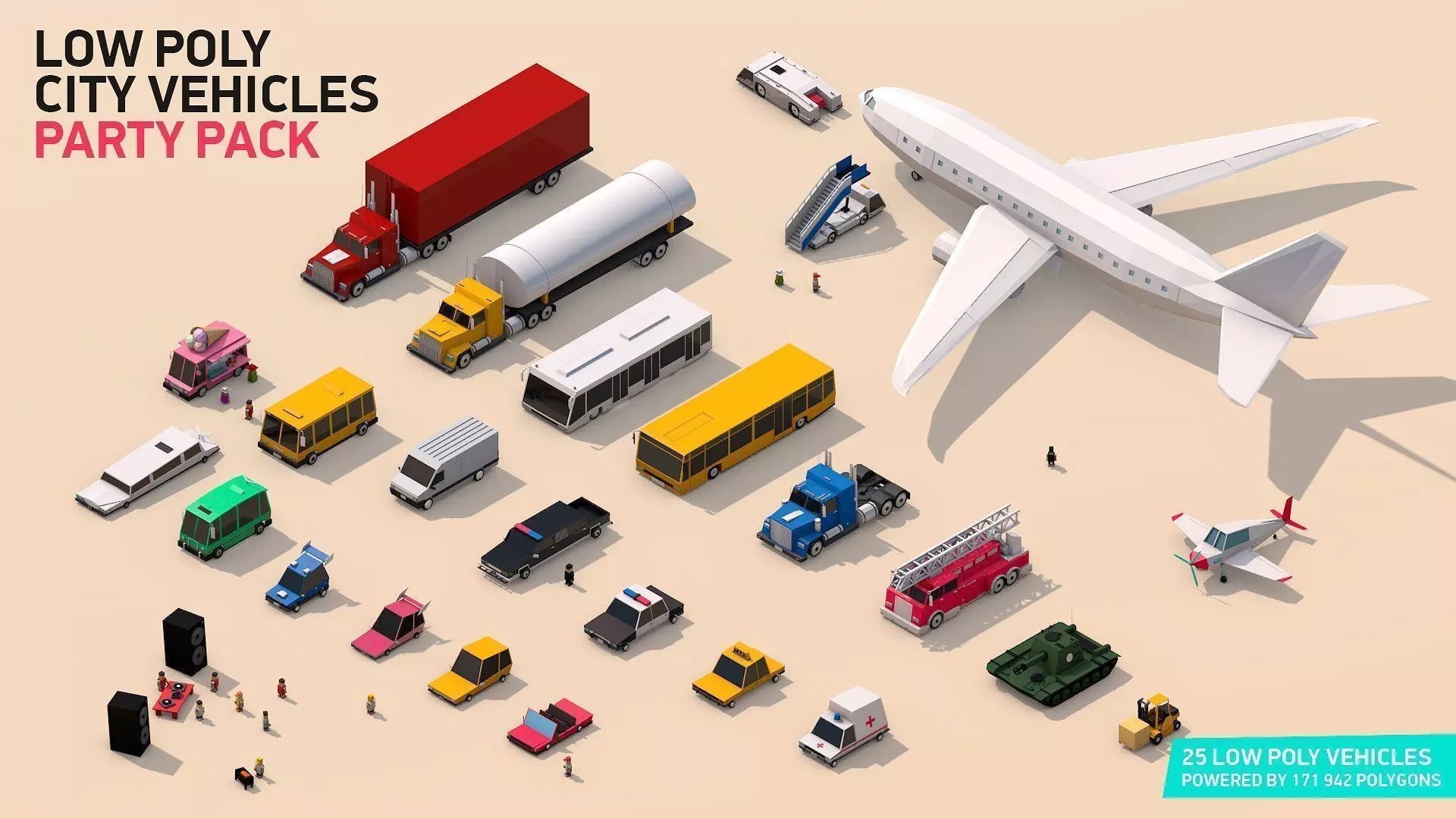 3D model Low Poly City Vehicles Party Pack Low-poly 3D model_0