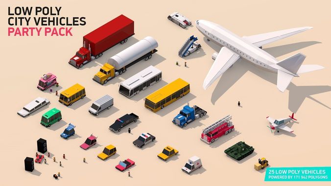 3D model Low Poly City Vehicles Party Pack Low-poly 3D model