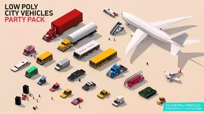 3D model Low Poly City Vehicles Party Pack Low-poly 3D model