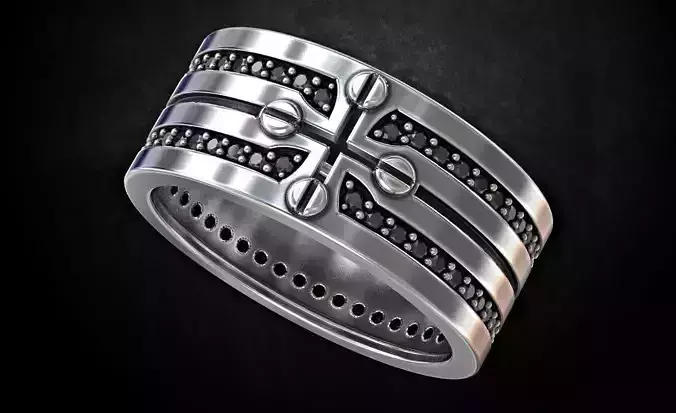 Stylish Ring with Stones Cross 202