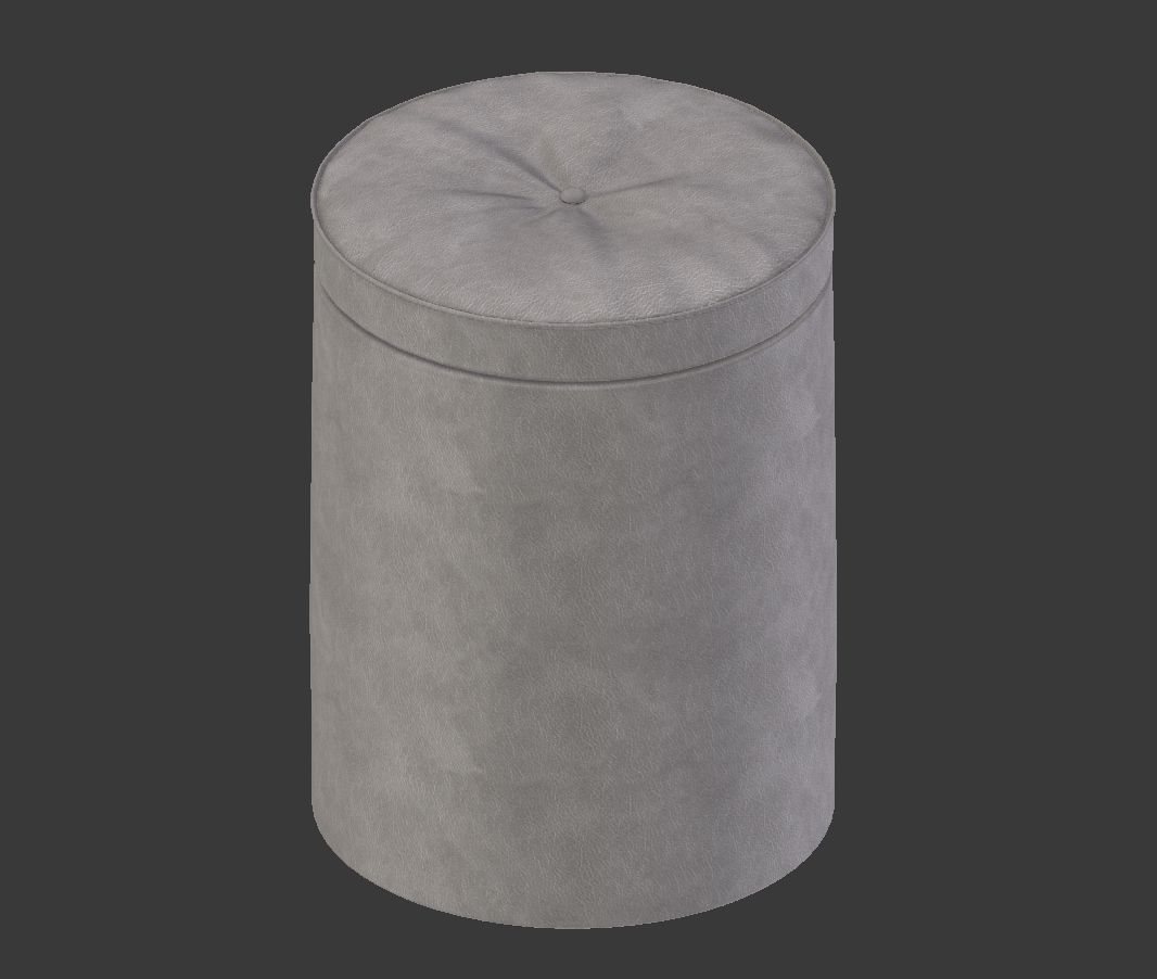 Realistic Round Leather Pouffe 3D model_2