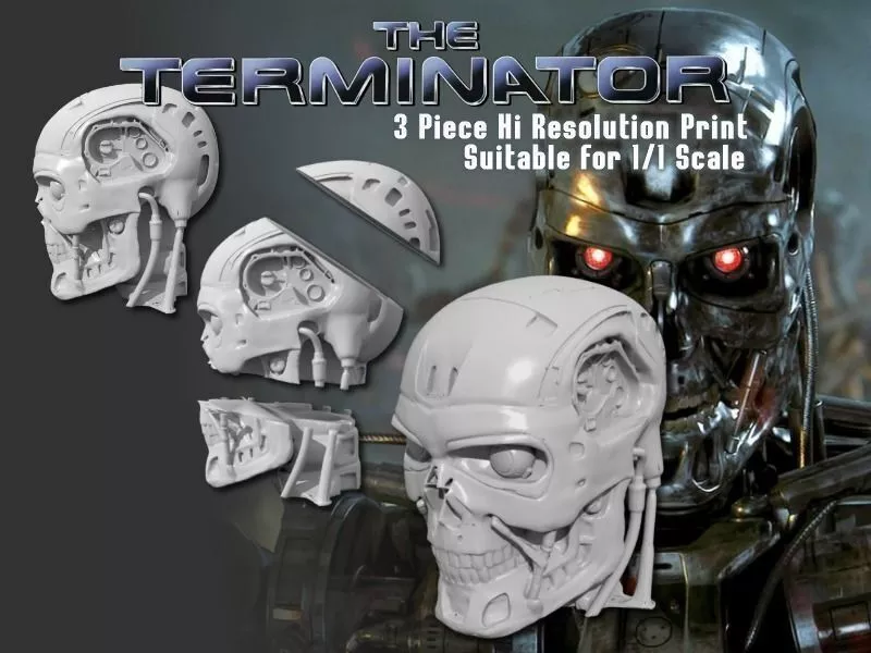 T-800 Single and 3 Piece High Detail Head Free 3D print model