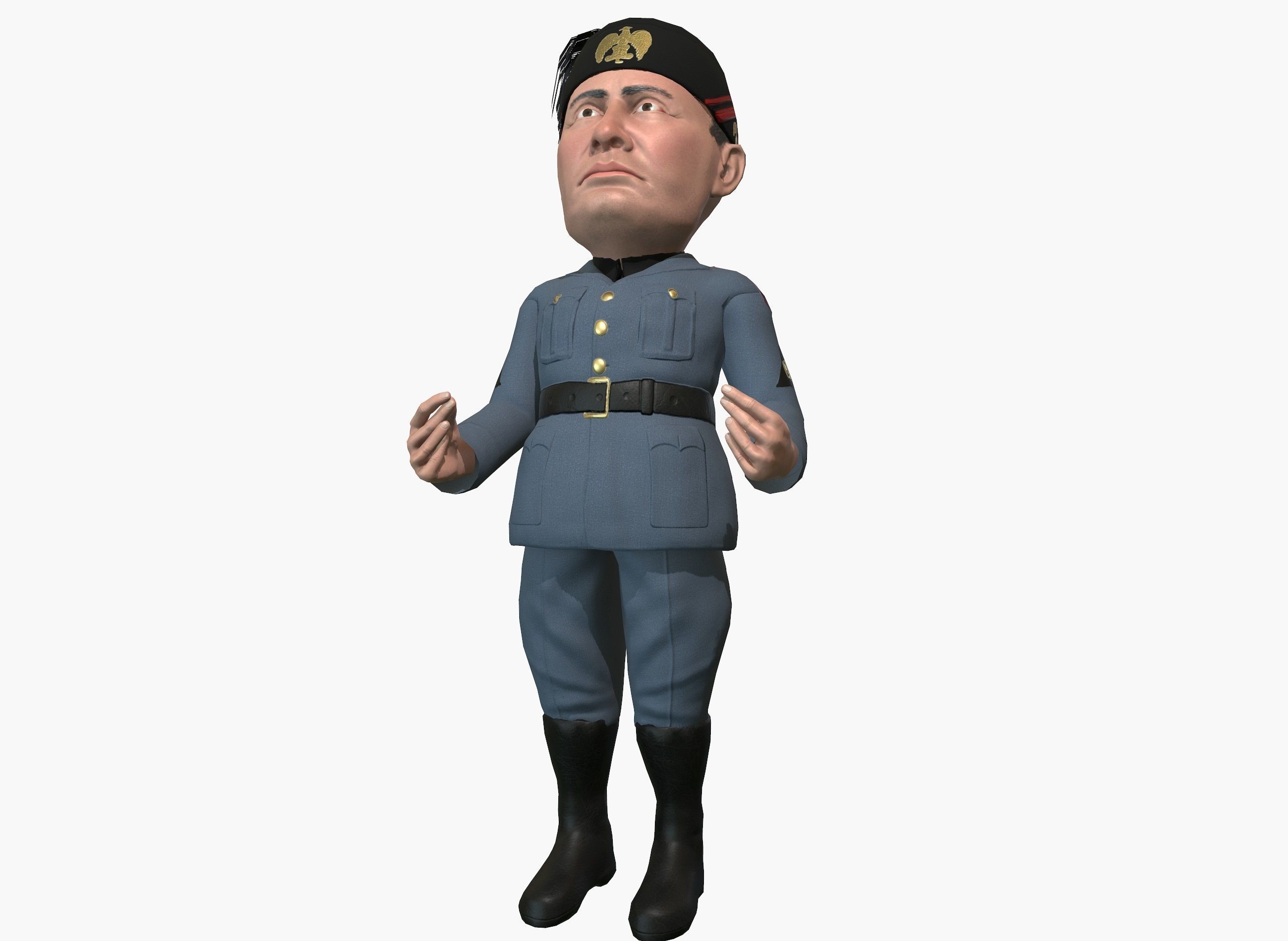 Benito Mussolini caricature rigged animated game character  Low-poly 3D model_5