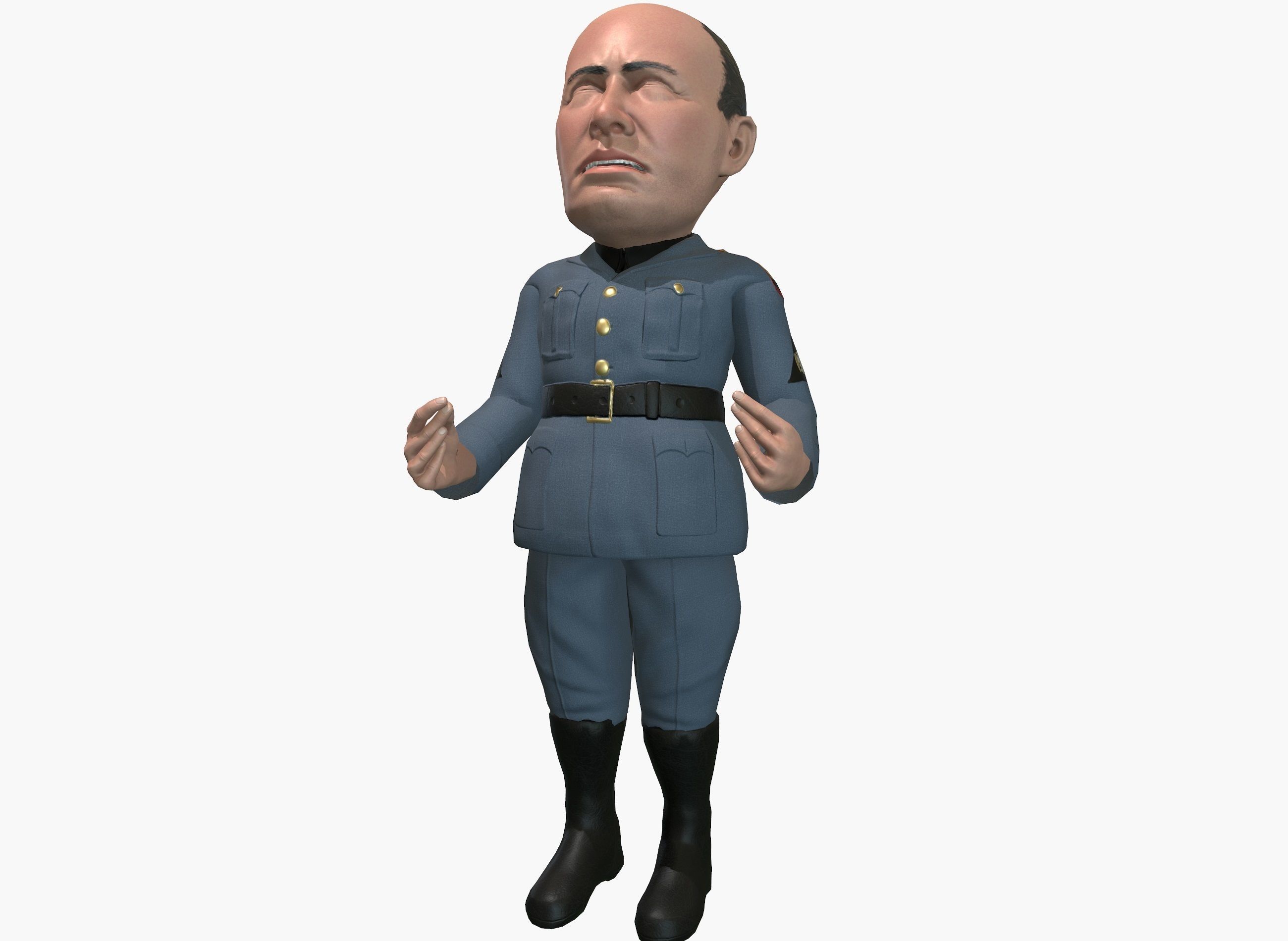 Benito Mussolini caricature rigged animated game character  Low-poly 3D model_16
