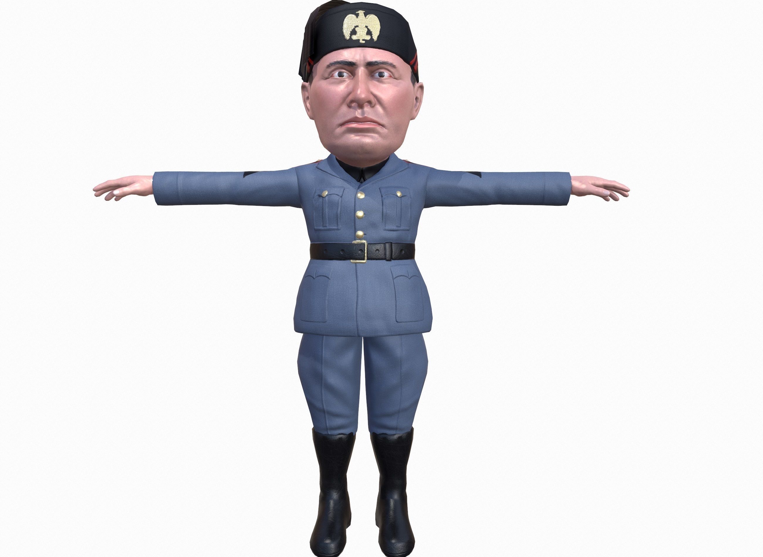 Benito Mussolini caricature rigged animated game character  Low-poly 3D model_17