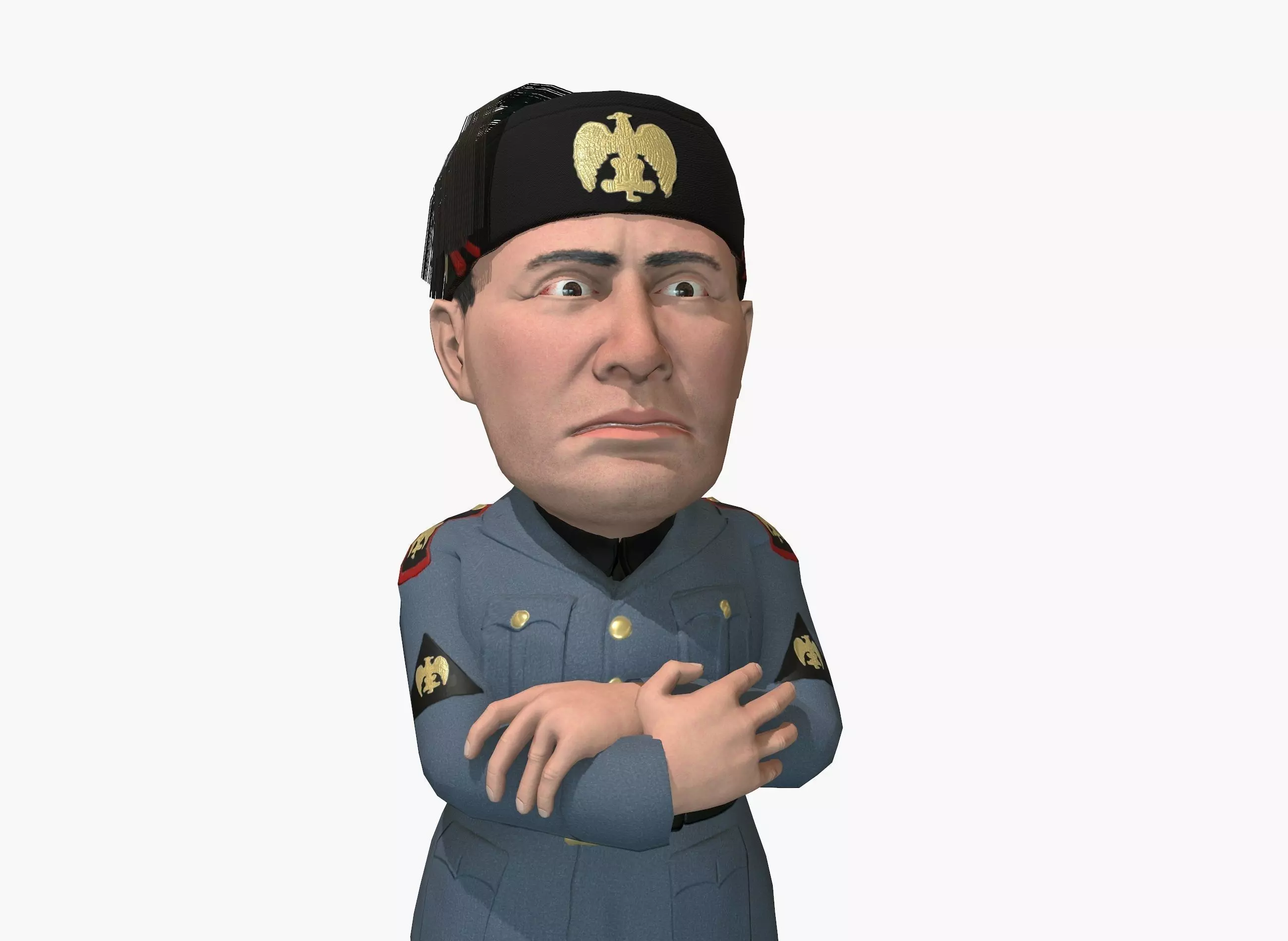 Benito Mussolini caricature rigged animated game character  Low-poly 3D model_0