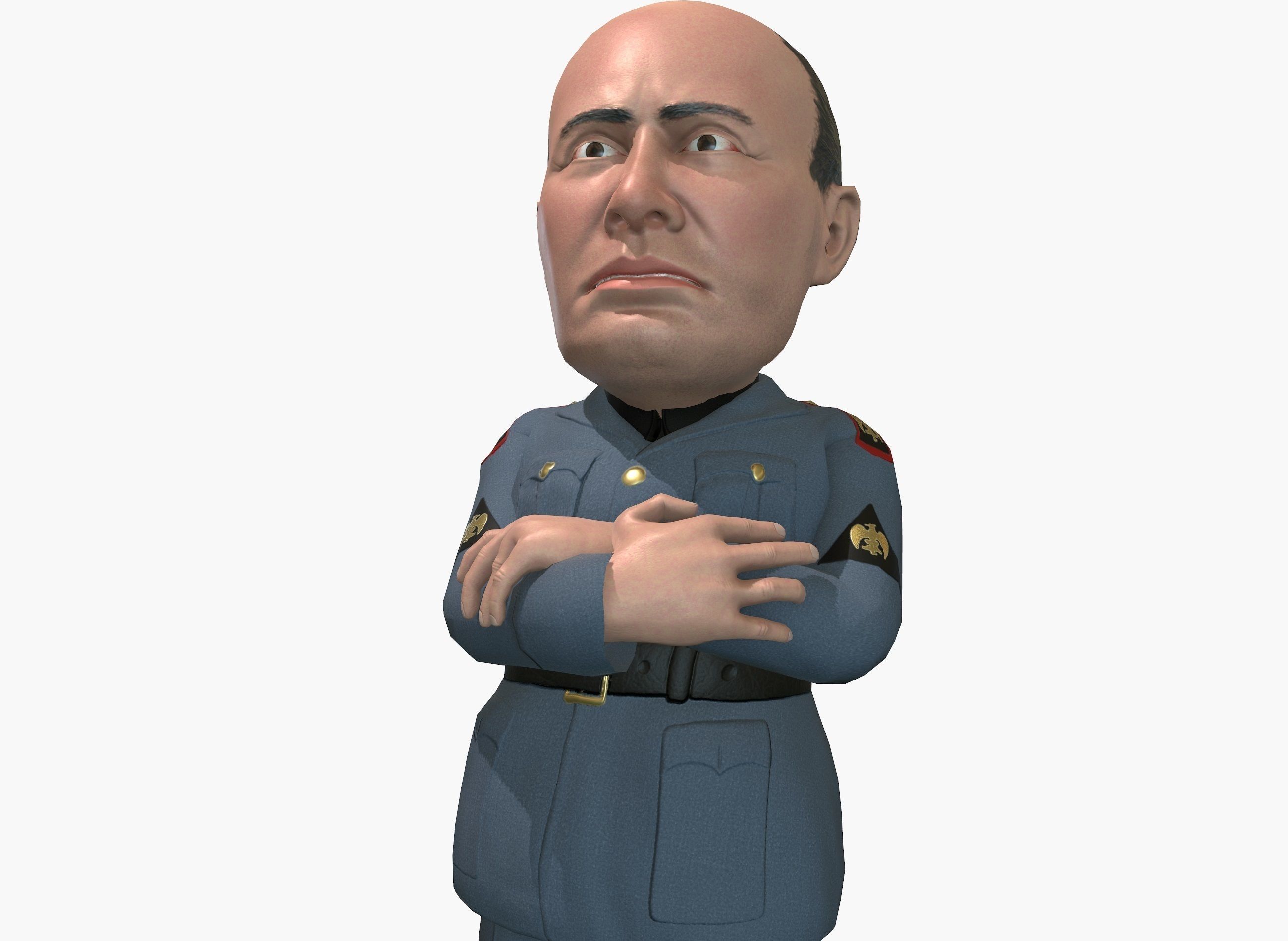 Benito Mussolini caricature rigged animated game character  Low-poly 3D model_1
