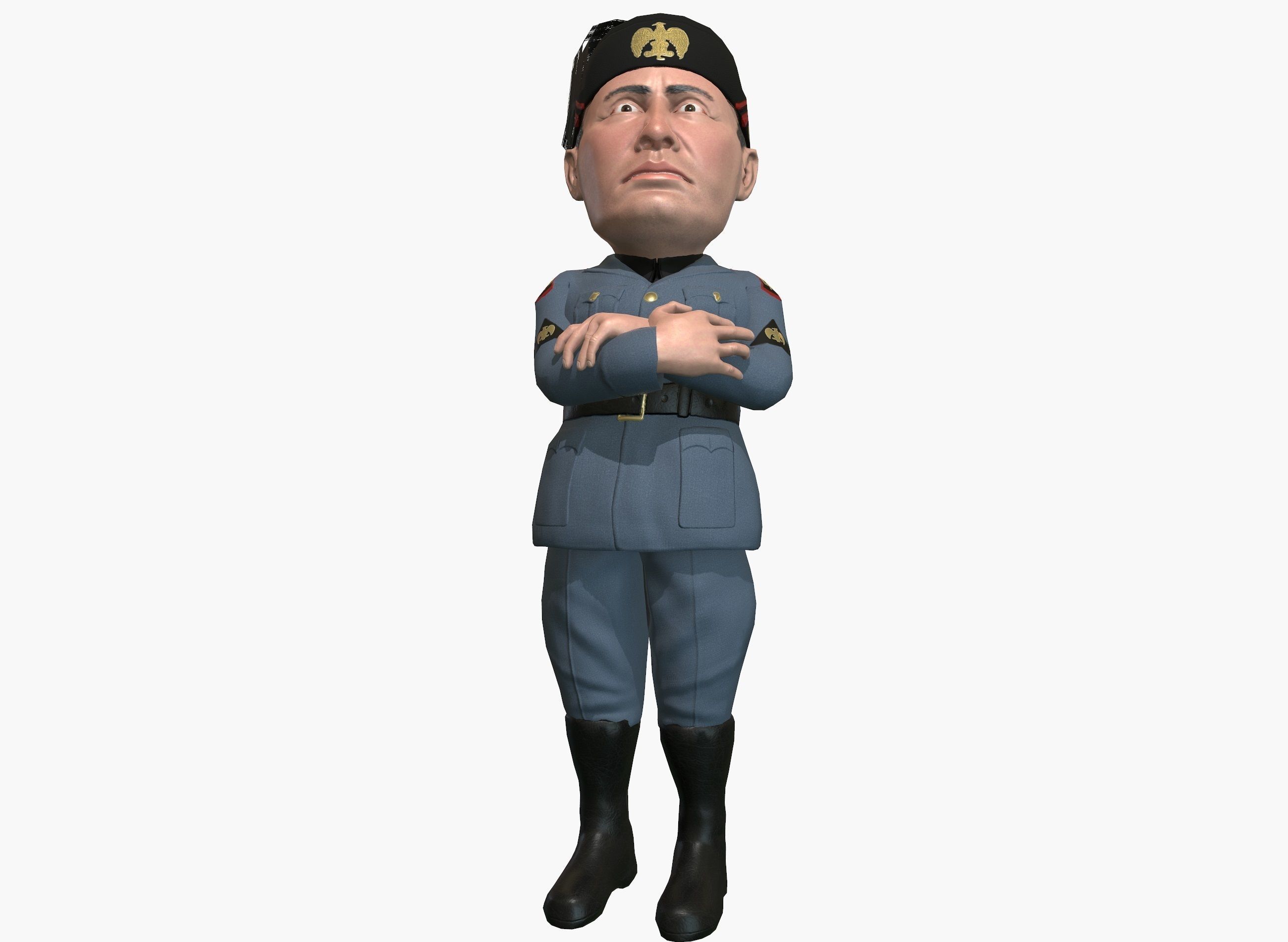 Benito Mussolini caricature rigged animated game character  Low-poly 3D model_9