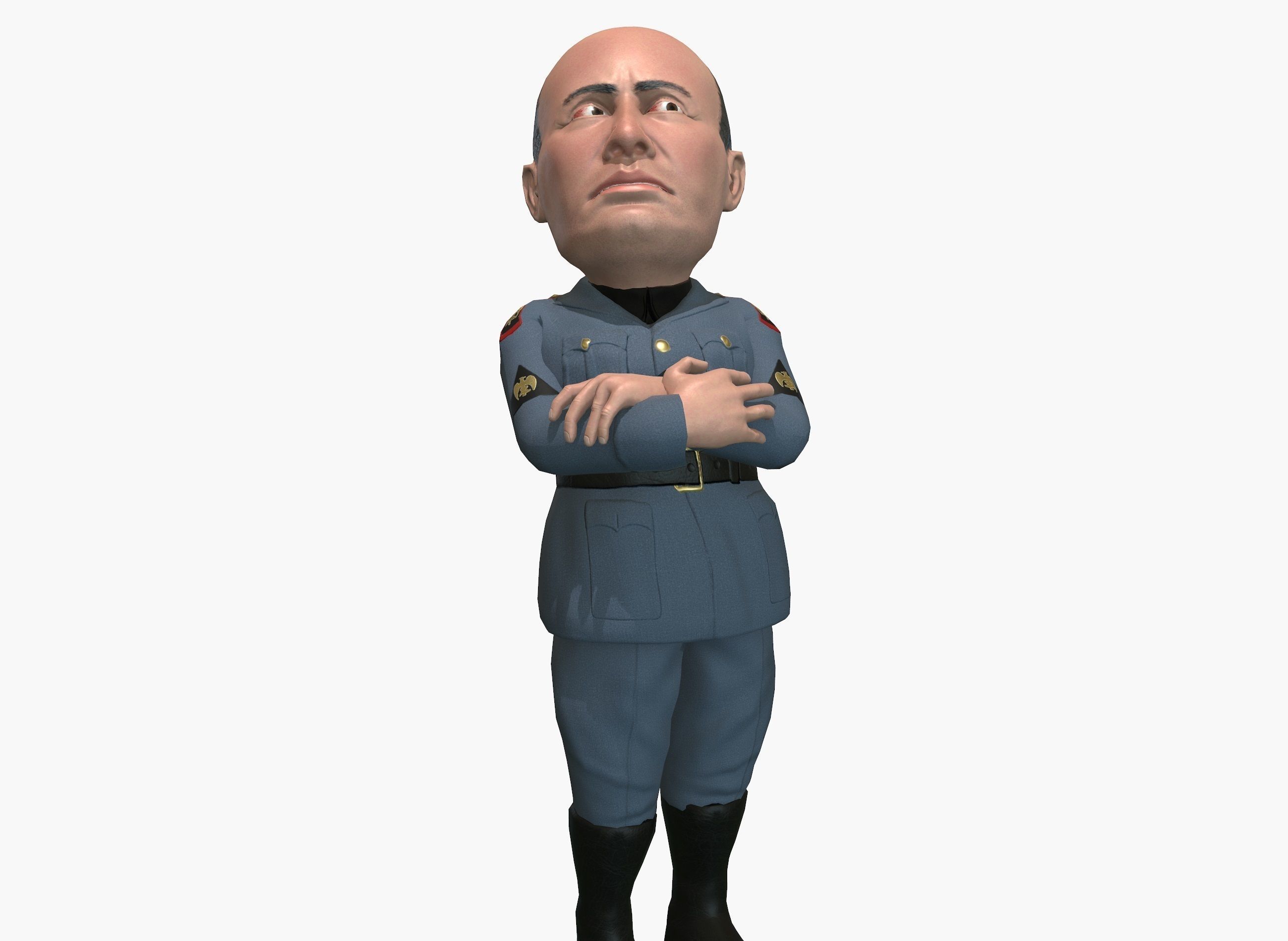 Benito Mussolini caricature rigged animated game character  Low-poly 3D model_7