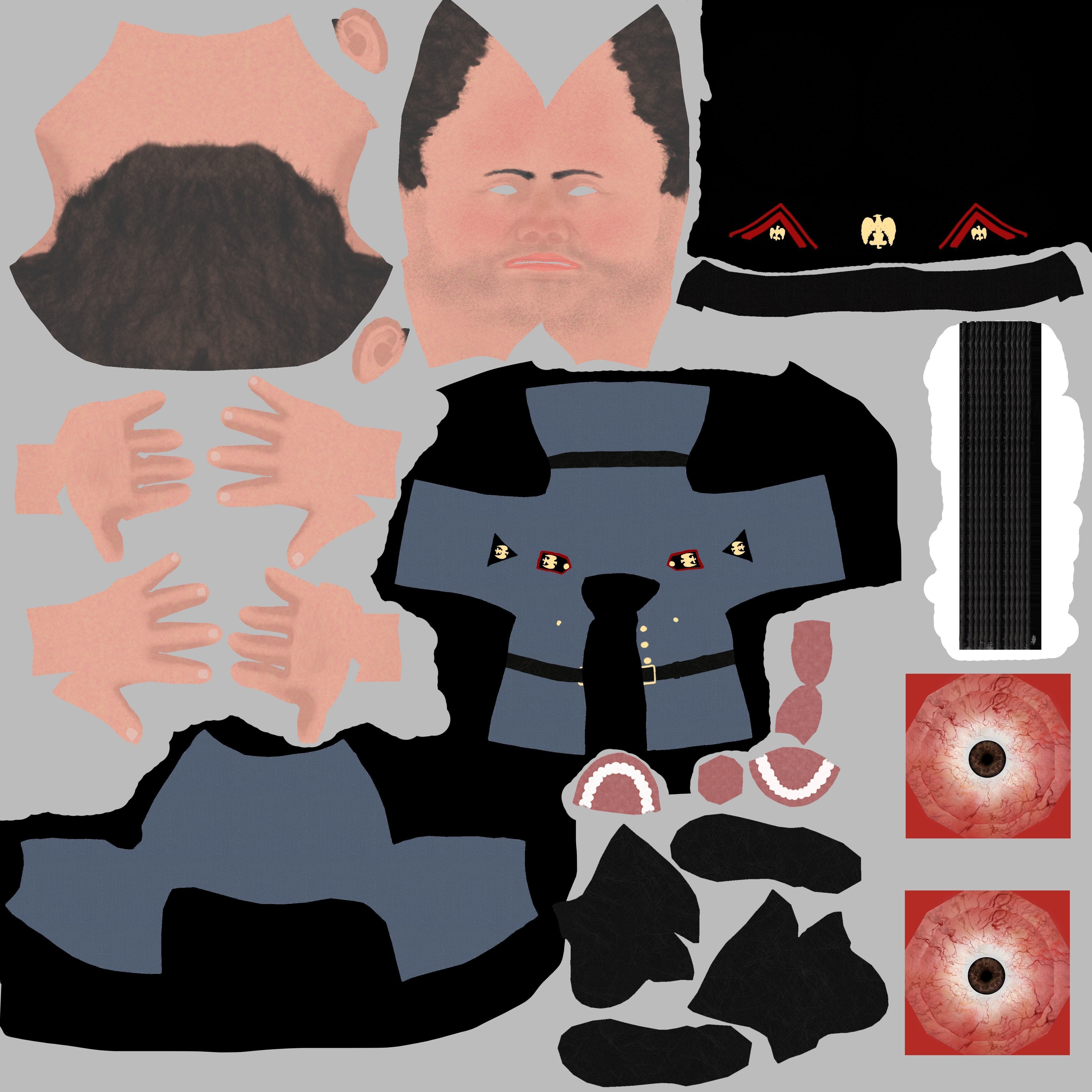 Benito Mussolini caricature rigged animated game character  Low-poly 3D model_24