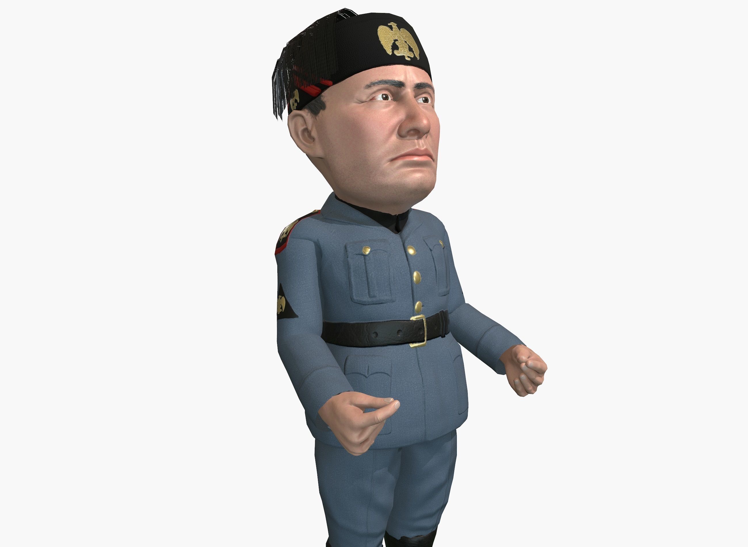 Benito Mussolini caricature rigged animated game character  Low-poly 3D model_6