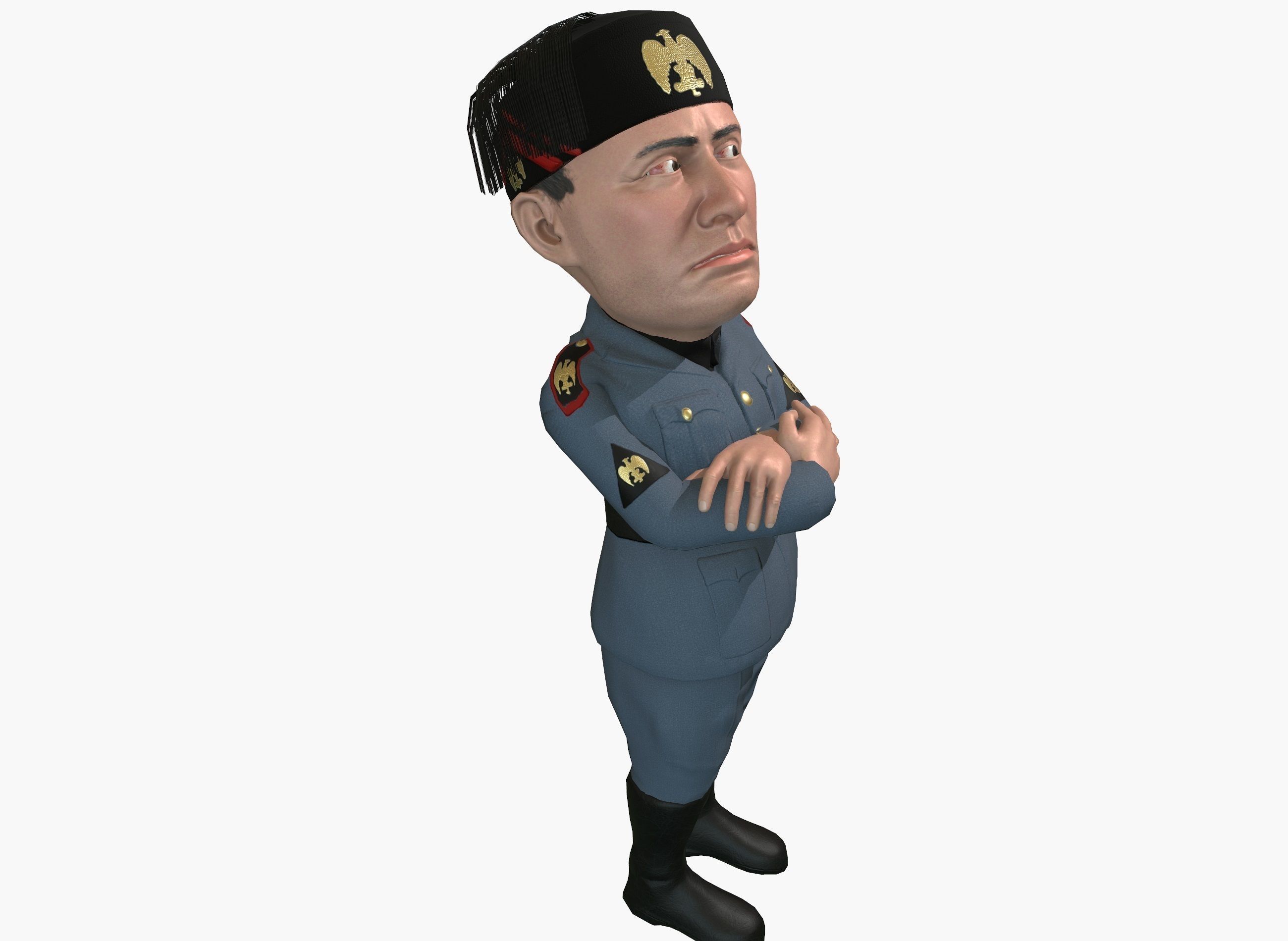 Benito Mussolini caricature rigged animated game character  Low-poly 3D model_12