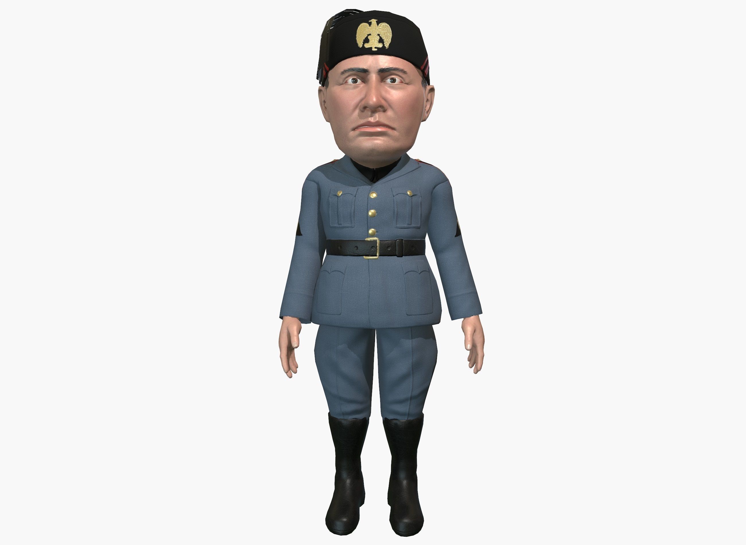 Benito Mussolini caricature rigged animated game character  Low-poly 3D model_11