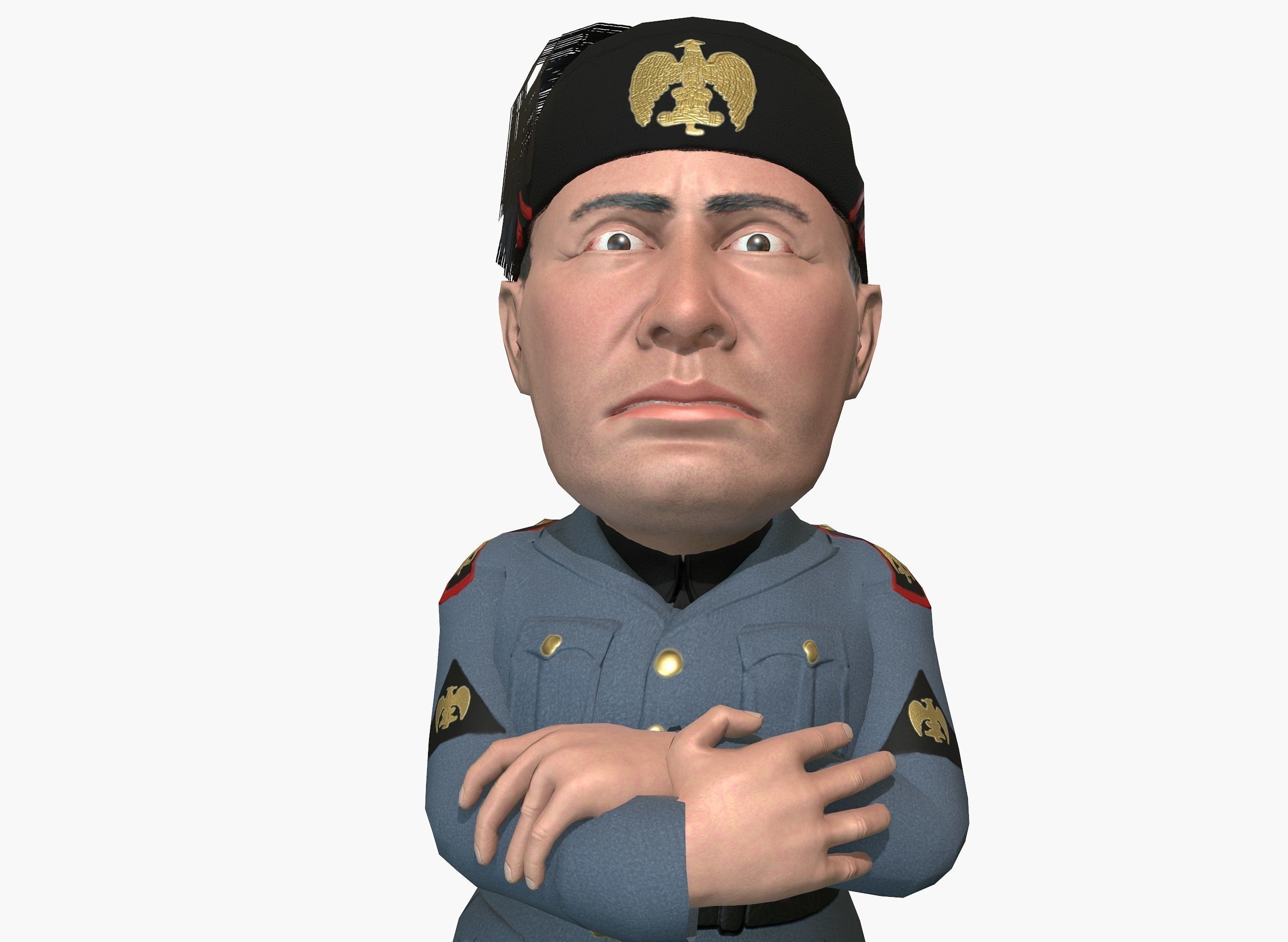 Benito Mussolini caricature rigged animated game character  Low-poly 3D model_4