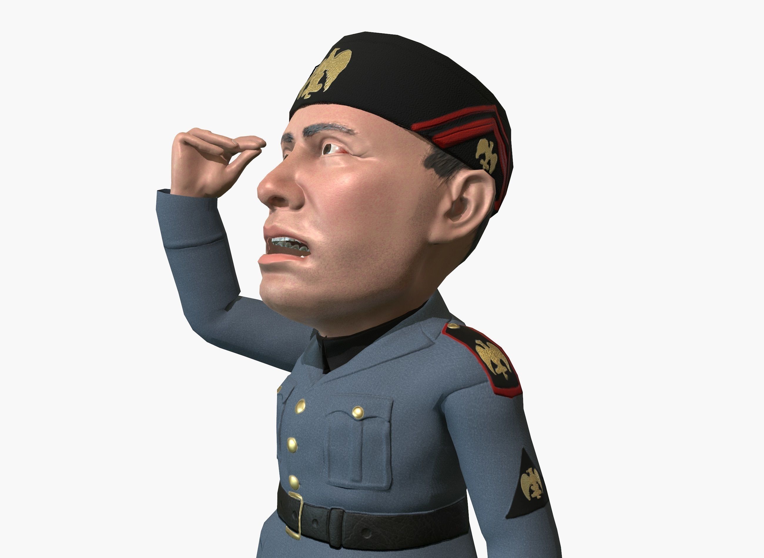 Benito Mussolini caricature rigged animated game character  Low-poly 3D model_2