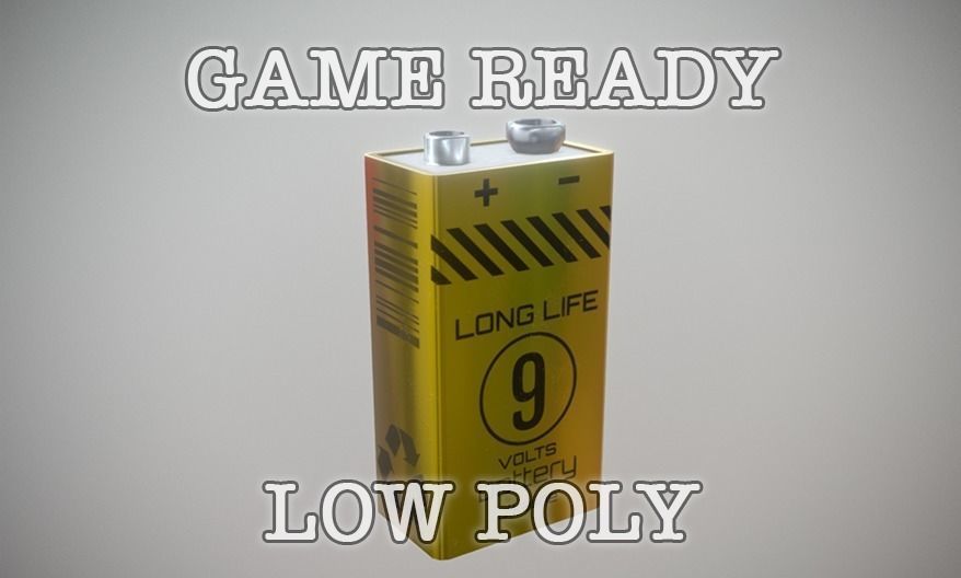 9V Battery low poly game ready Low-poly 3D model_0