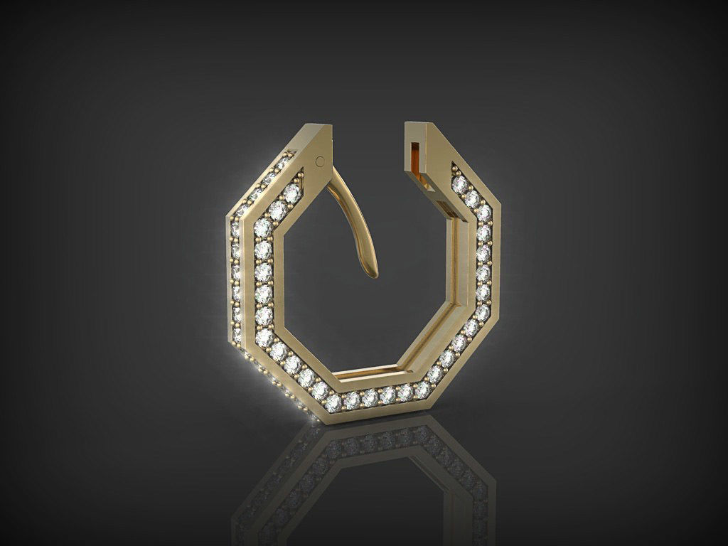 Earrings Octagon with diamonds 3D print model_3