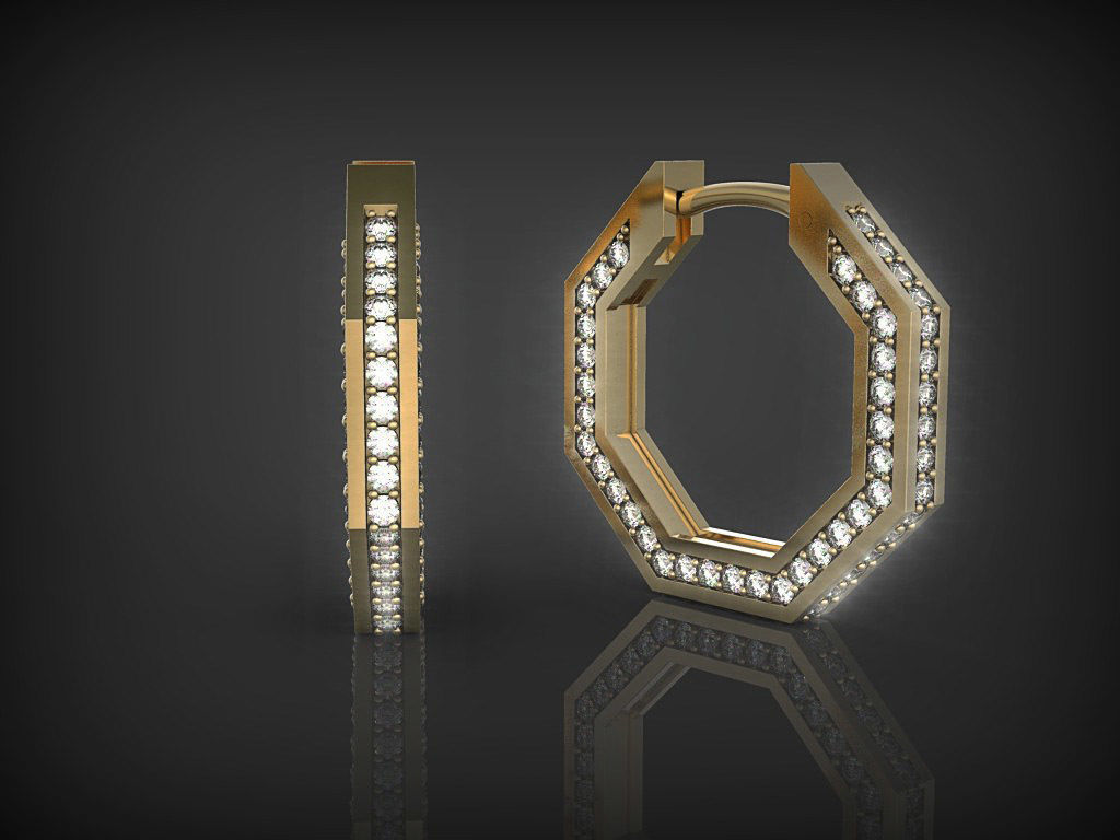 Earrings Octagon with diamonds 3D print model_0