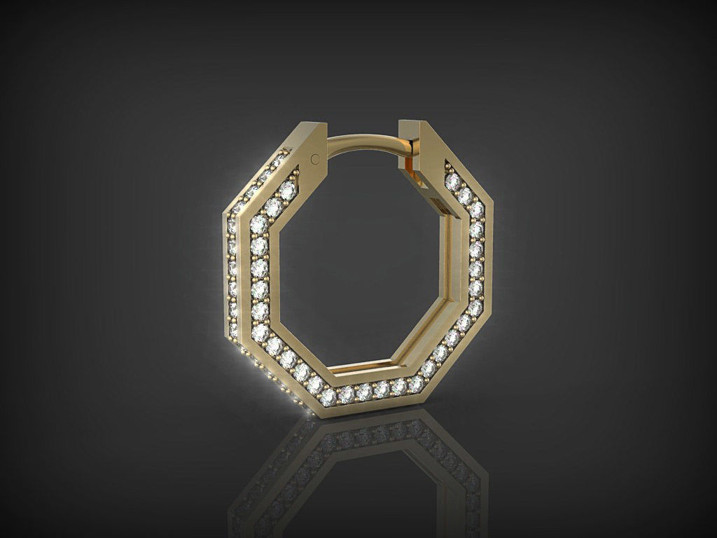 Earrings Octagon with diamonds 3D print model_2