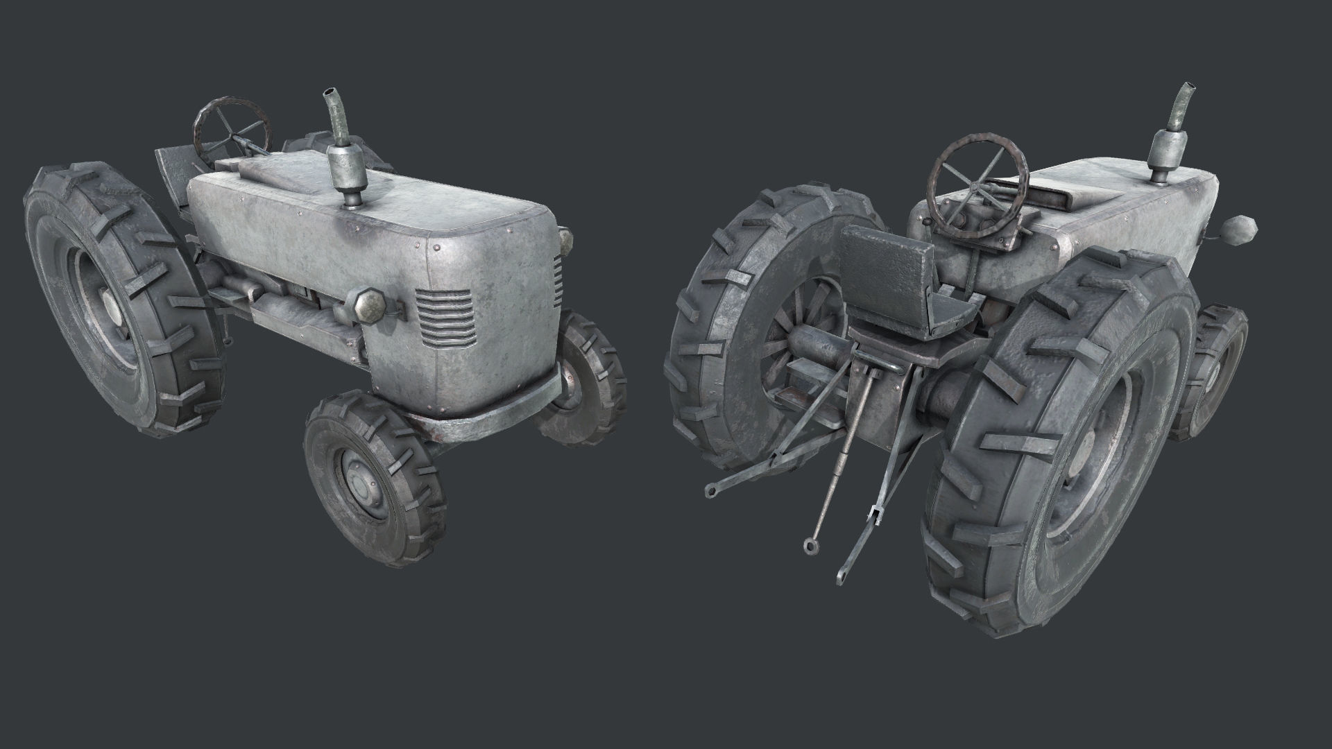 Old Tractor PBR Low-poly 3D model_3