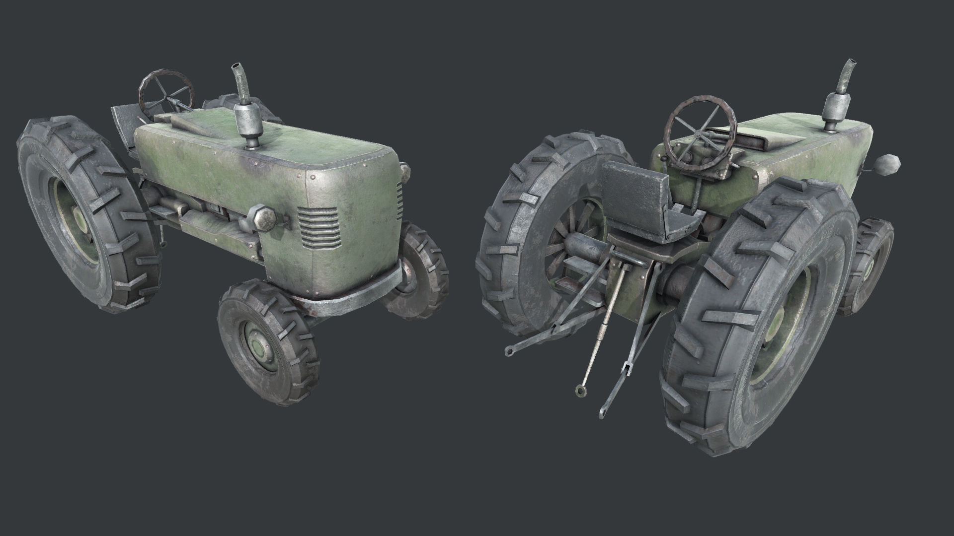Old Tractor PBR Low-poly 3D model_1