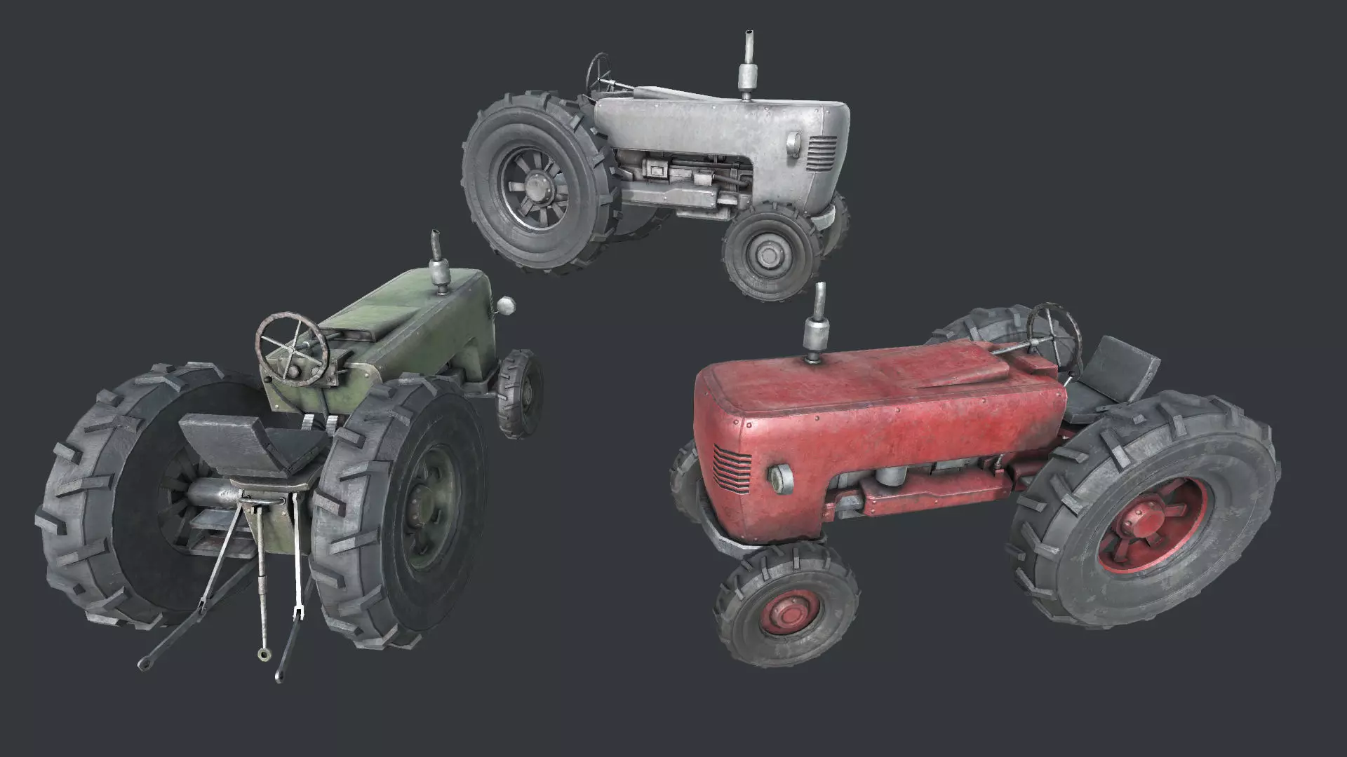 Old Tractor PBR Low-poly 3D model_0