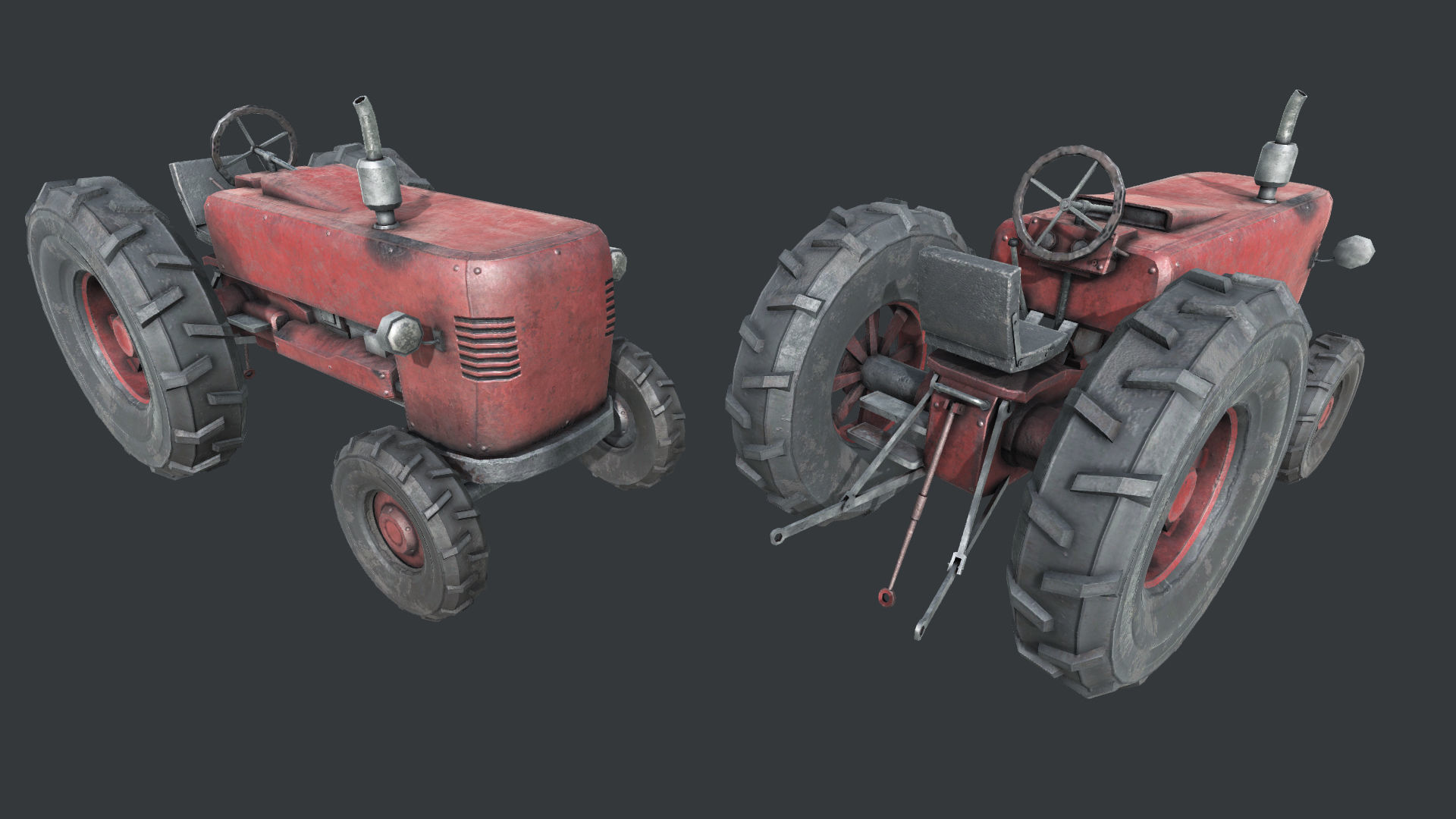 Old Tractor PBR Low-poly 3D model_2