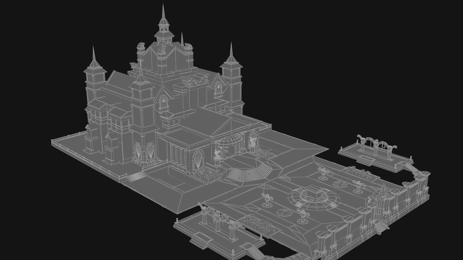 medieval  castle building architercture tower alcazar barbacan Low-poly 3D model_7