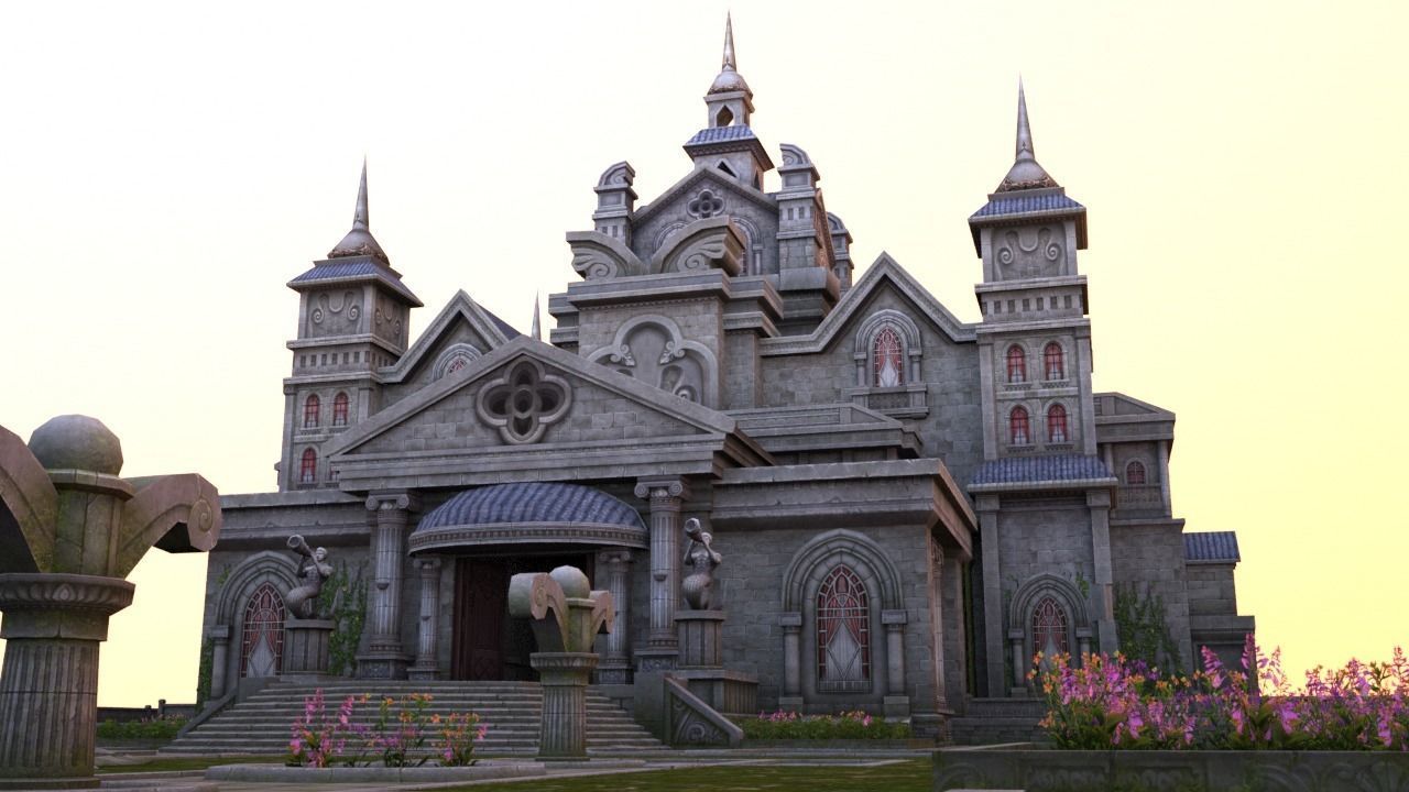 medieval  castle building architercture tower alcazar barbacan Low-poly 3D model_8